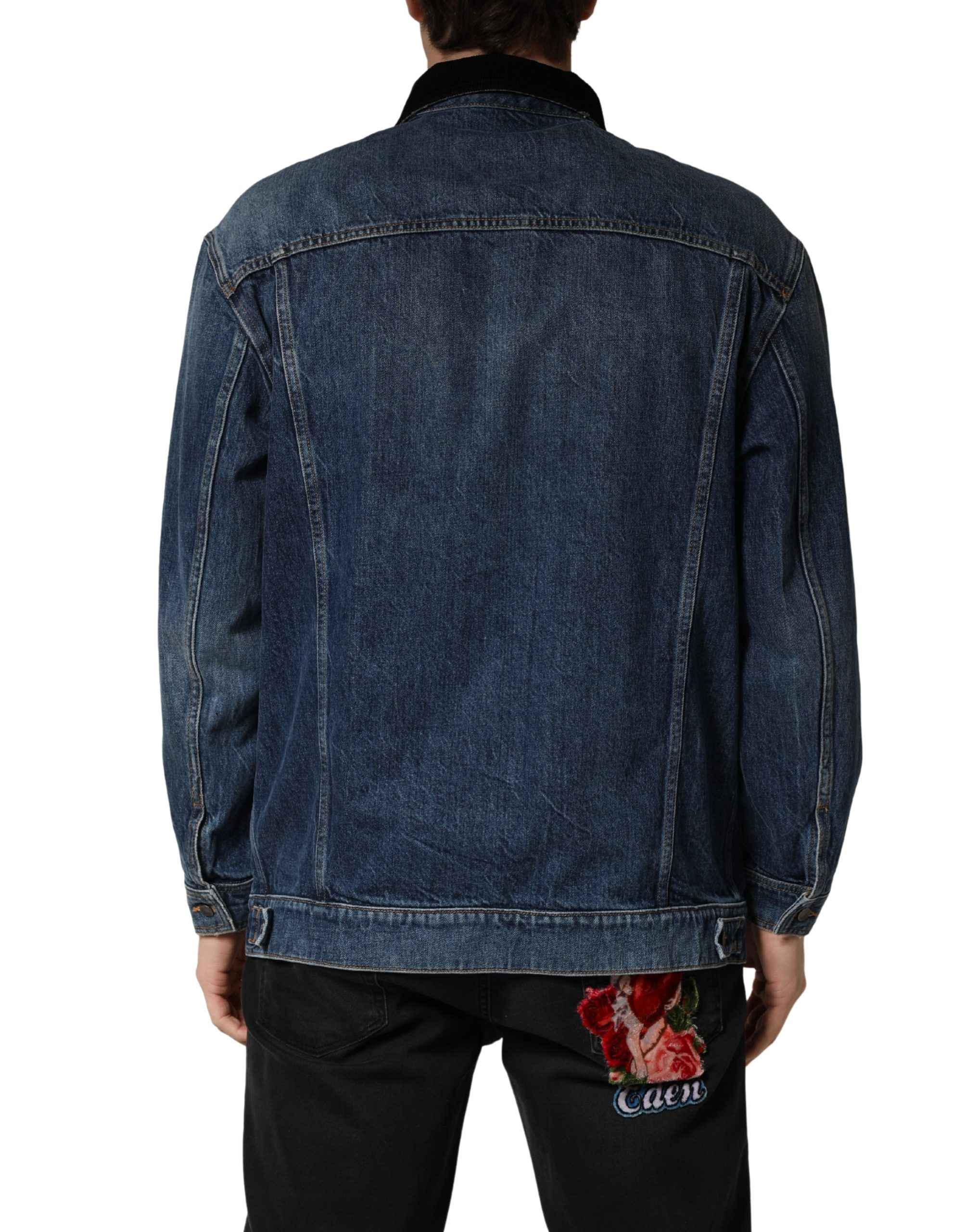 Black Blue Cotton Denim Blouson Men Men's Jacket - Dolce & Gabbana - Modalova