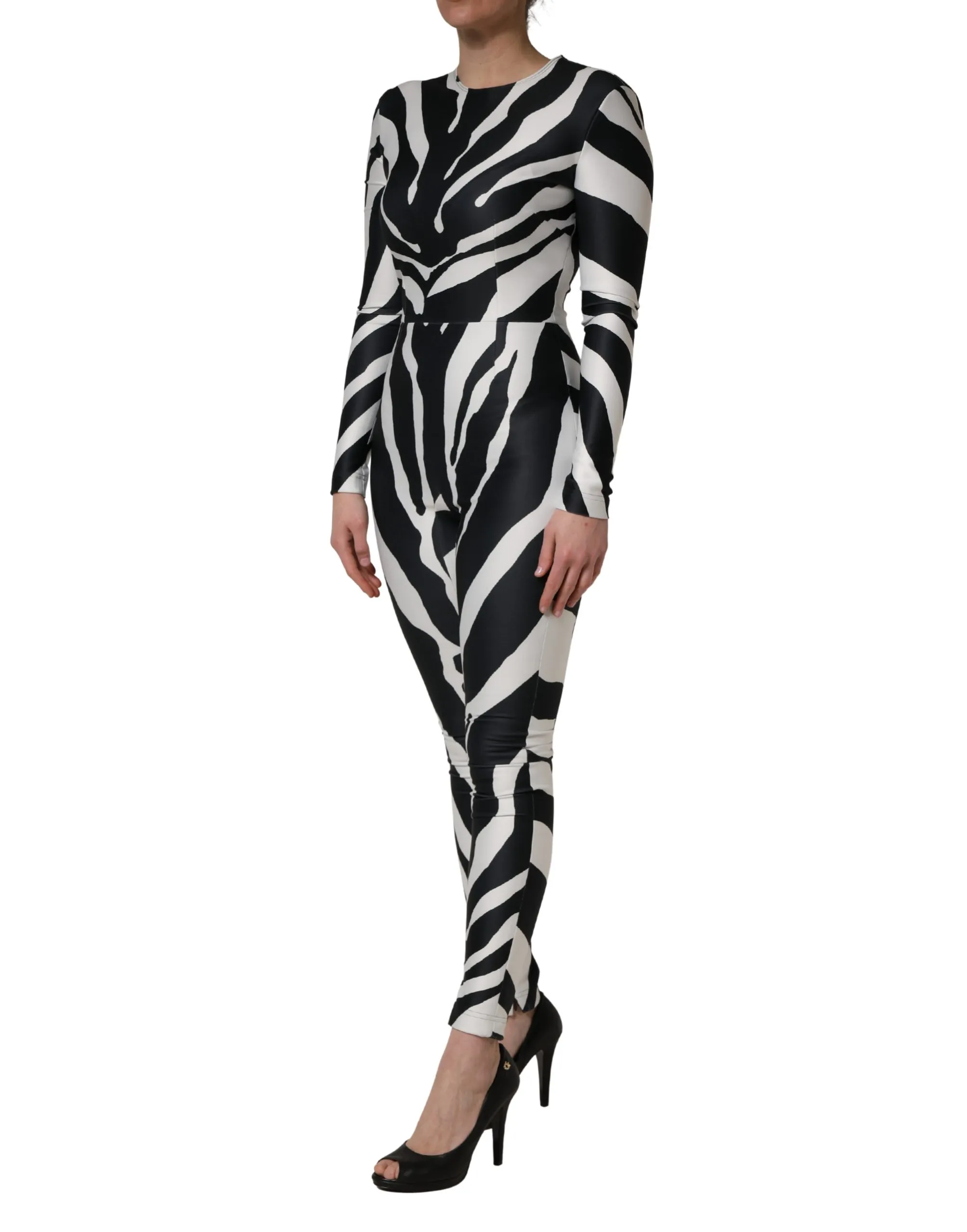 Black White Polyester Zebra Pattern Women's Jumpsuit - Dolce & Gabbana - Modalova