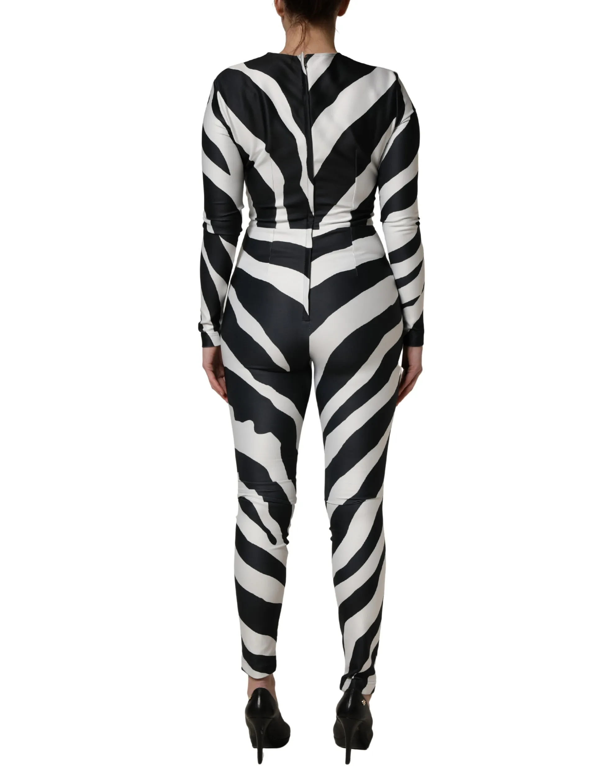 Black White Polyester Zebra Pattern Women's Jumpsuit - Dolce & Gabbana - Modalova