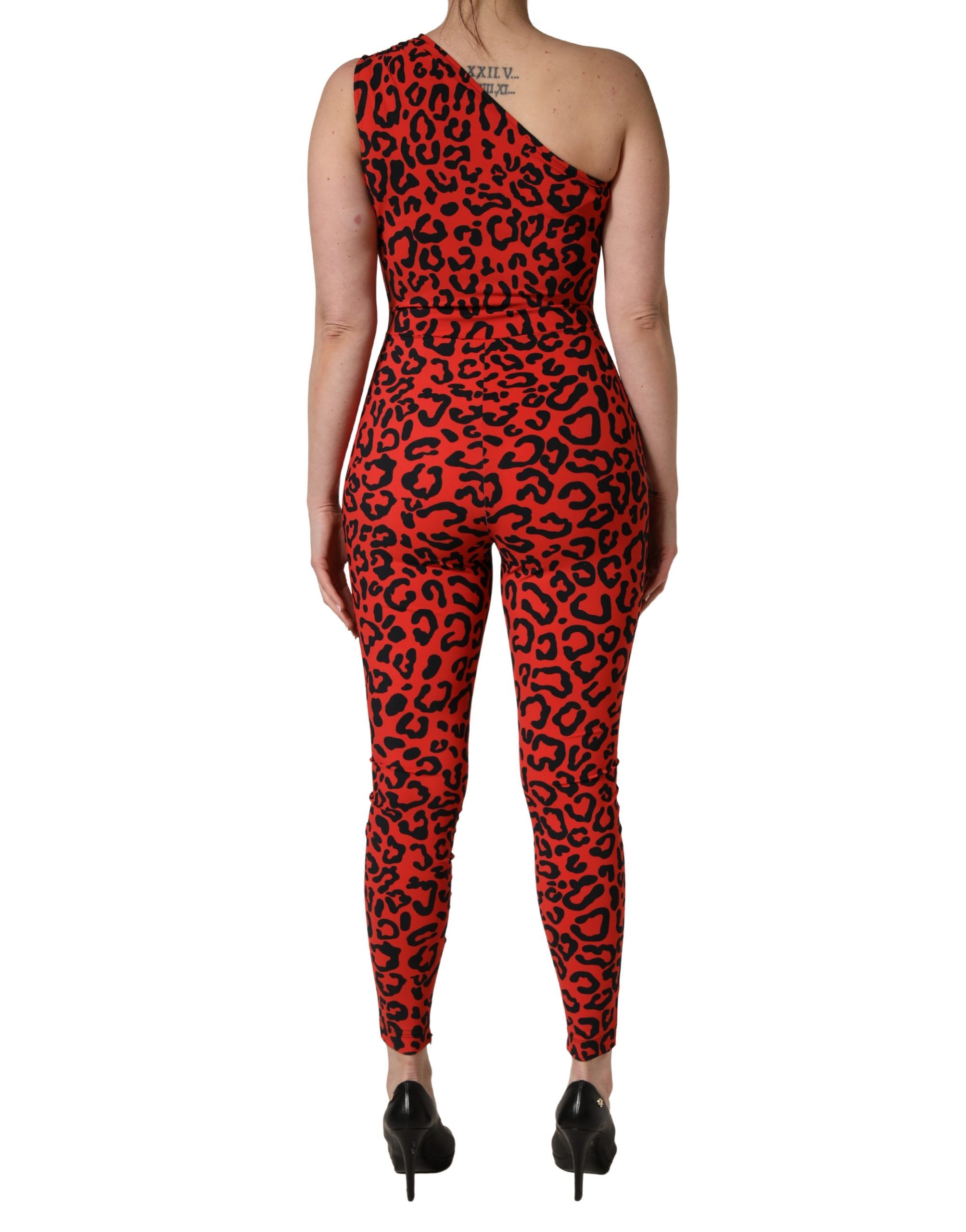 Black Red Nylon Leopard Pattern Women's Jumpsuit - Dolce & Gabbana - Modalova