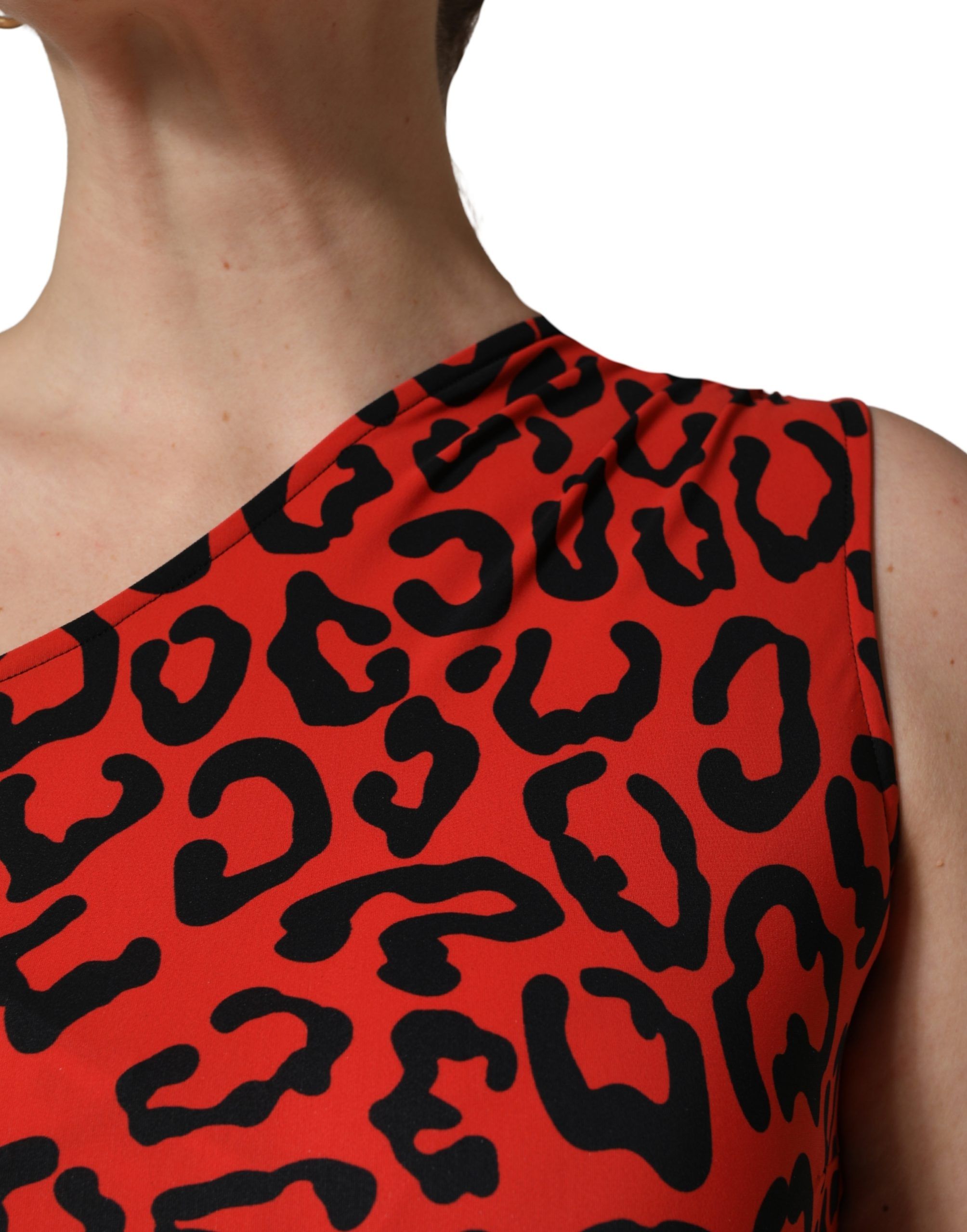 Black Red Nylon Leopard Pattern Women's Jumpsuit - Dolce & Gabbana - Modalova
