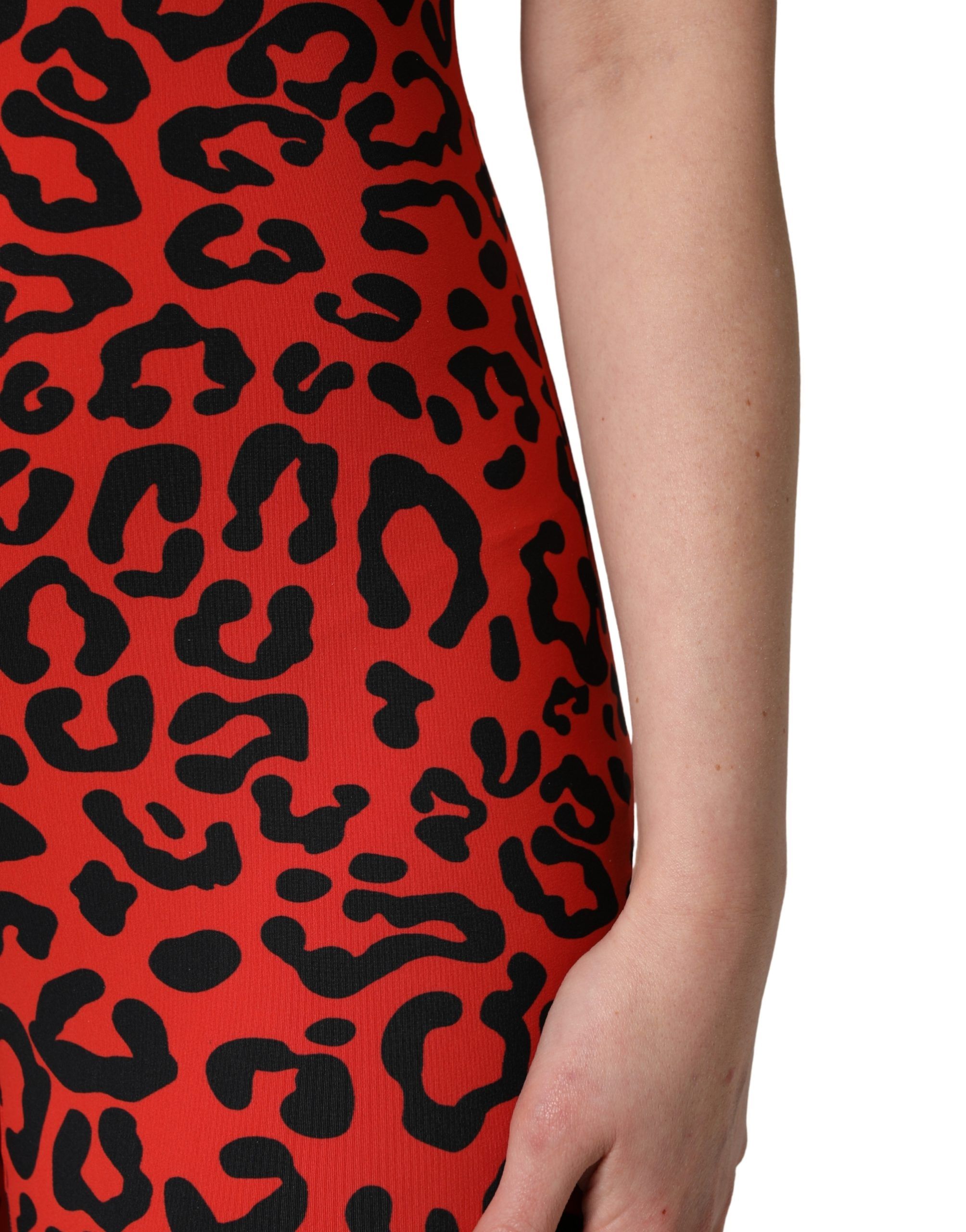 Black Red Nylon Leopard Pattern Women's Jumpsuit - Dolce & Gabbana - Modalova