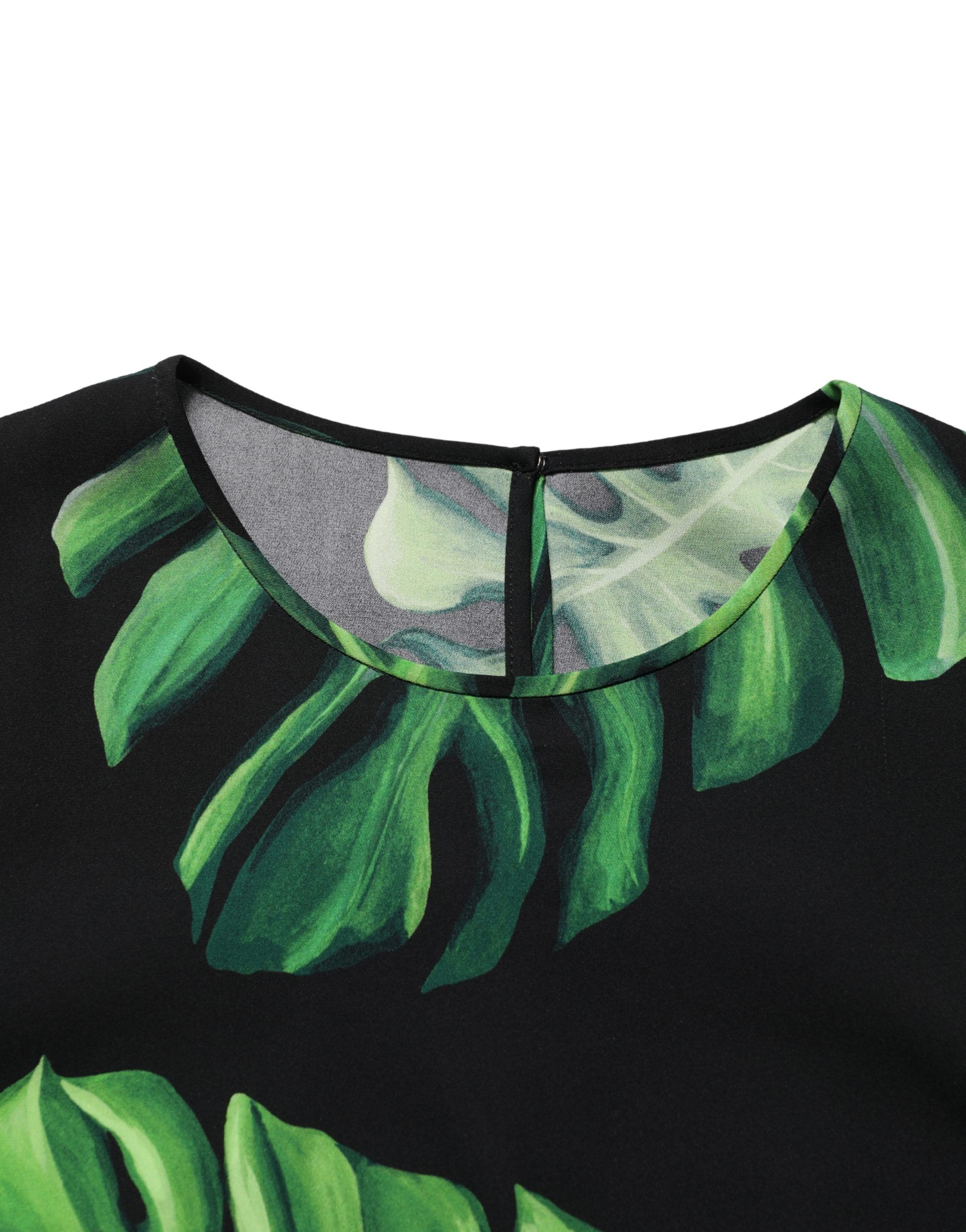 Black Philodendron Print Silk Blouse Women's Top - Dolce & Gabbana - Modalova