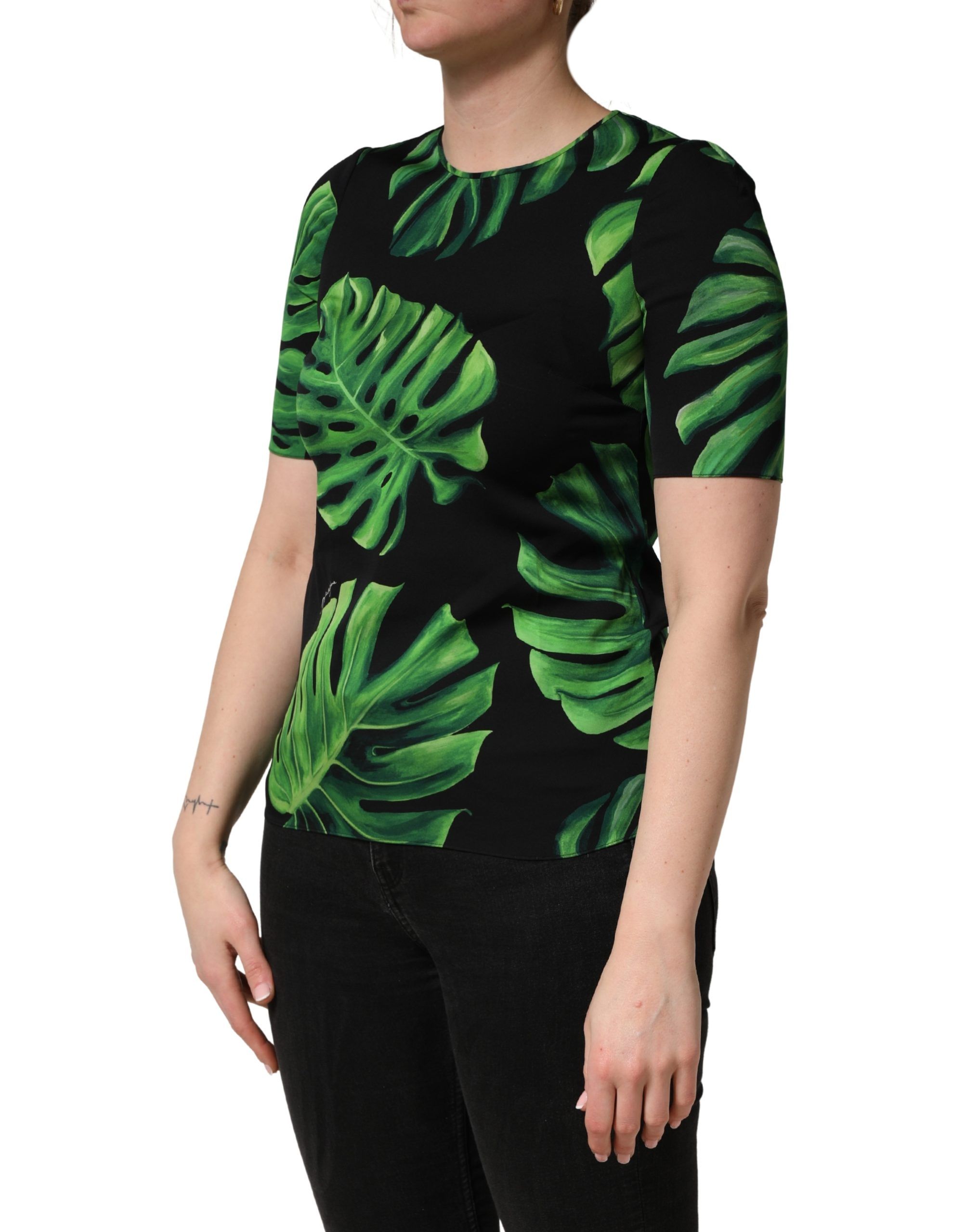 Black Philodendron Print Silk Blouse Women's Top - Dolce & Gabbana - Modalova