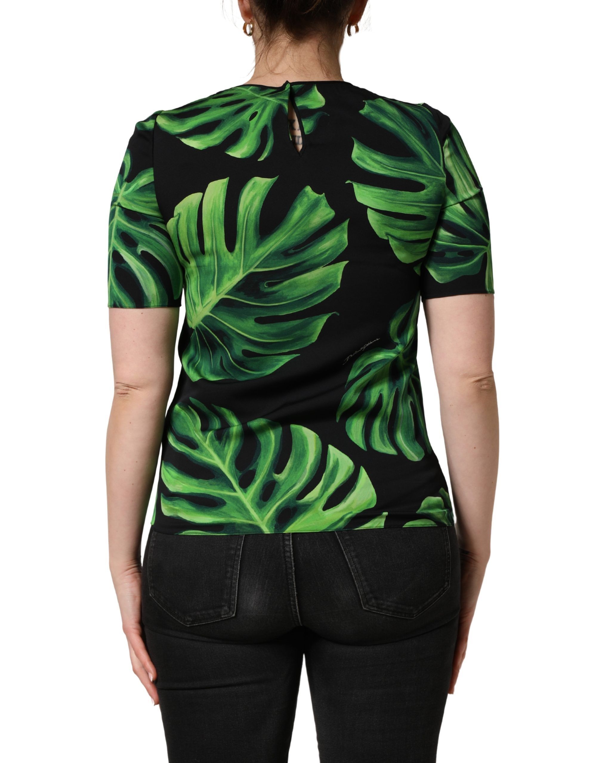 Black Philodendron Print Silk Blouse Women's Top - Dolce & Gabbana - Modalova