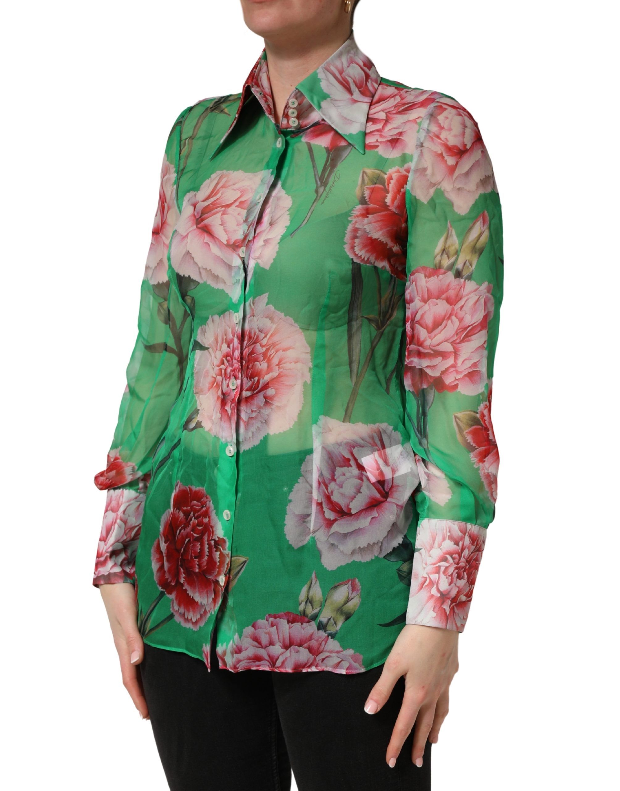CarnationPrint Silk Collared Blouse Women's Top (Pre-Owned) - Dolce & Gabbana - Modalova