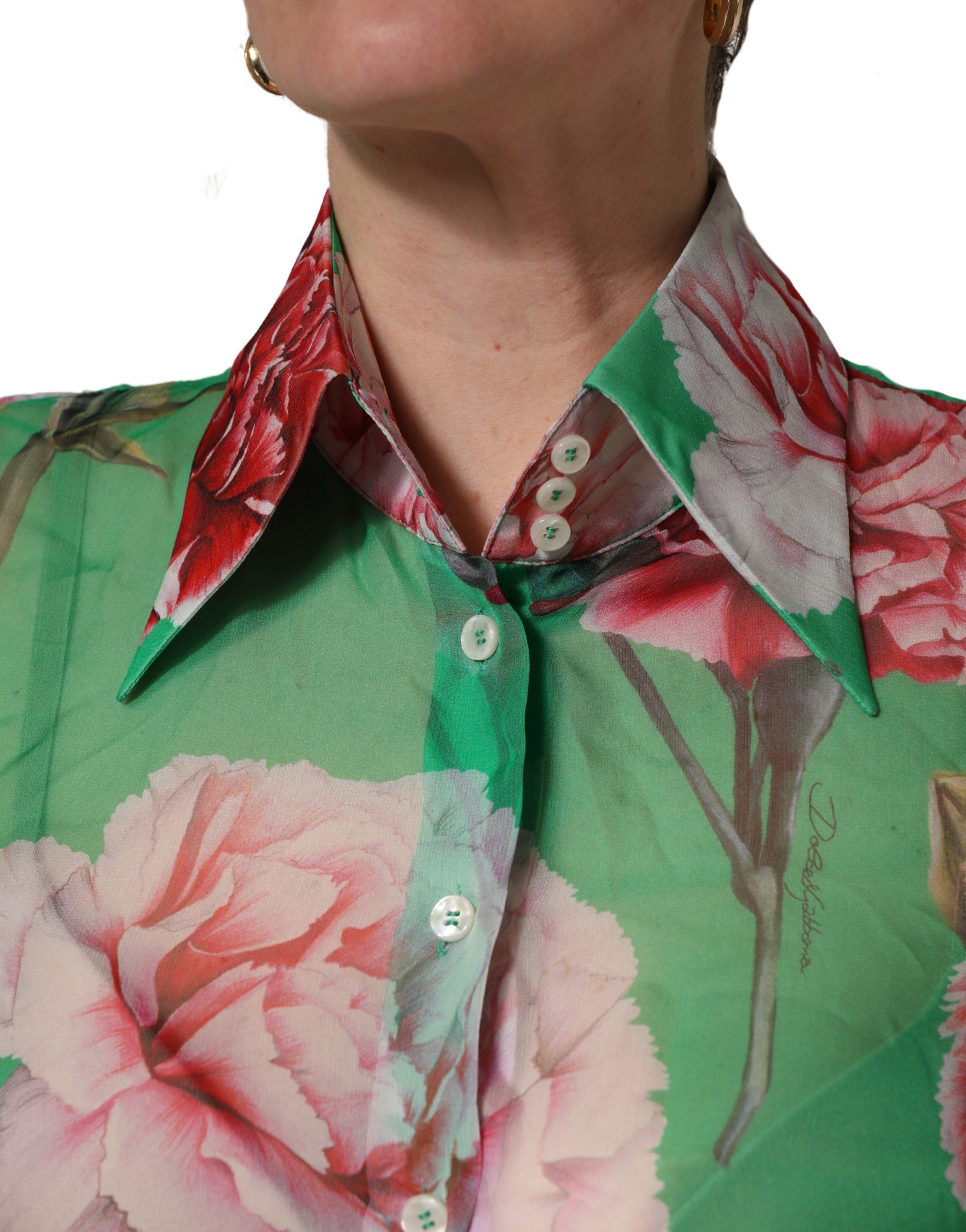 CarnationPrint Silk Collared Blouse Women's Top (Pre-Owned) - Dolce & Gabbana - Modalova