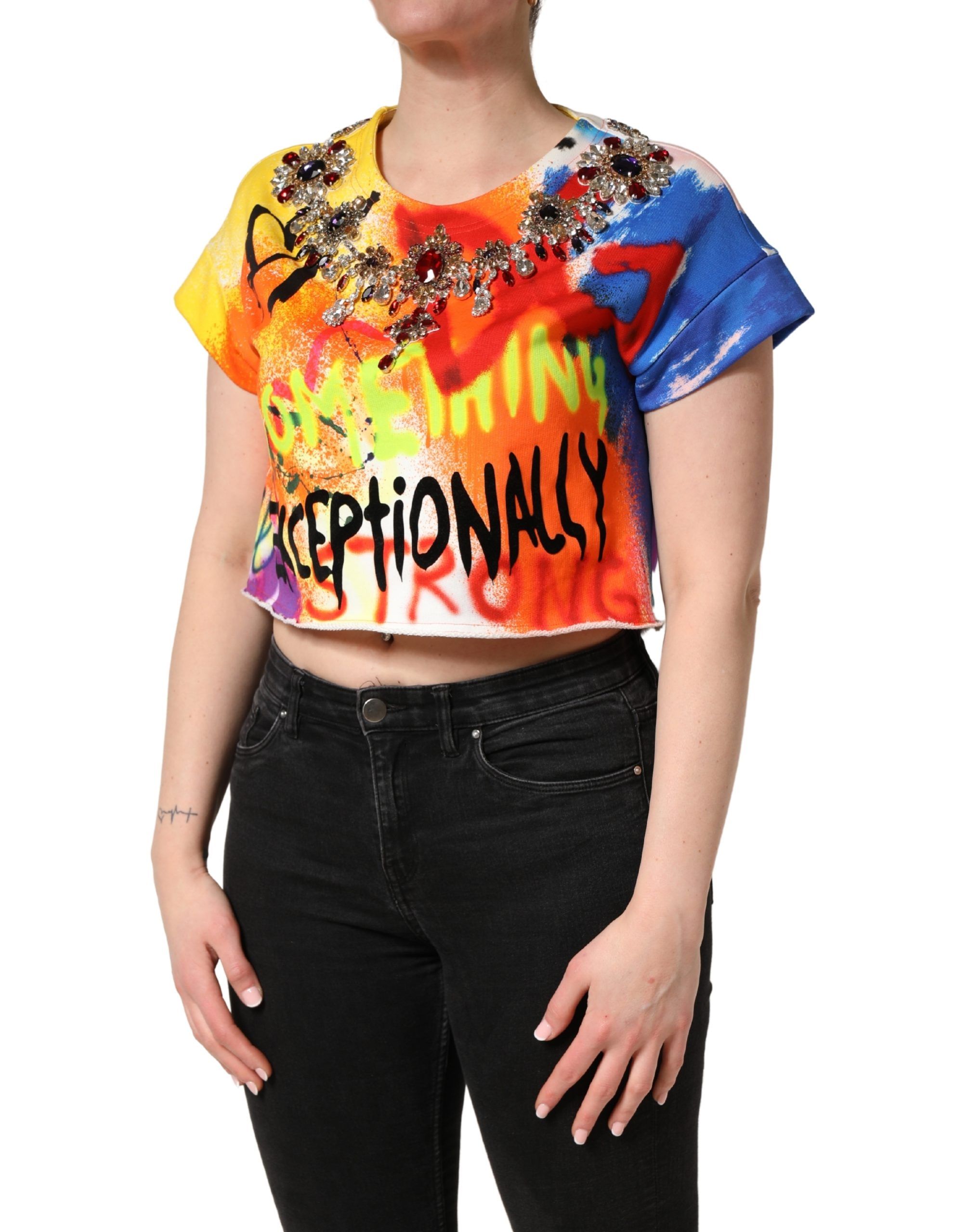 Graffiti Crystals Crop Jersey Women's Top - Dolce & Gabbana - Modalova