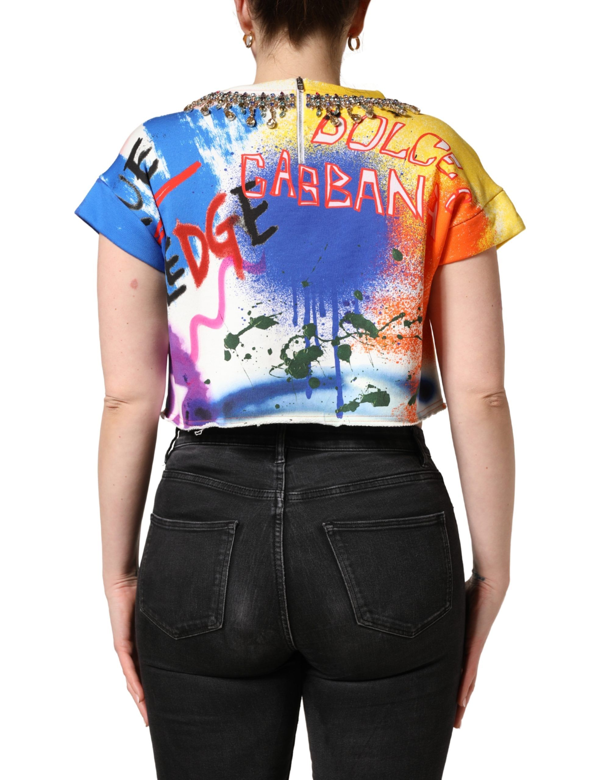 Graffiti Crystals Crop Jersey Women's Top - Dolce & Gabbana - Modalova