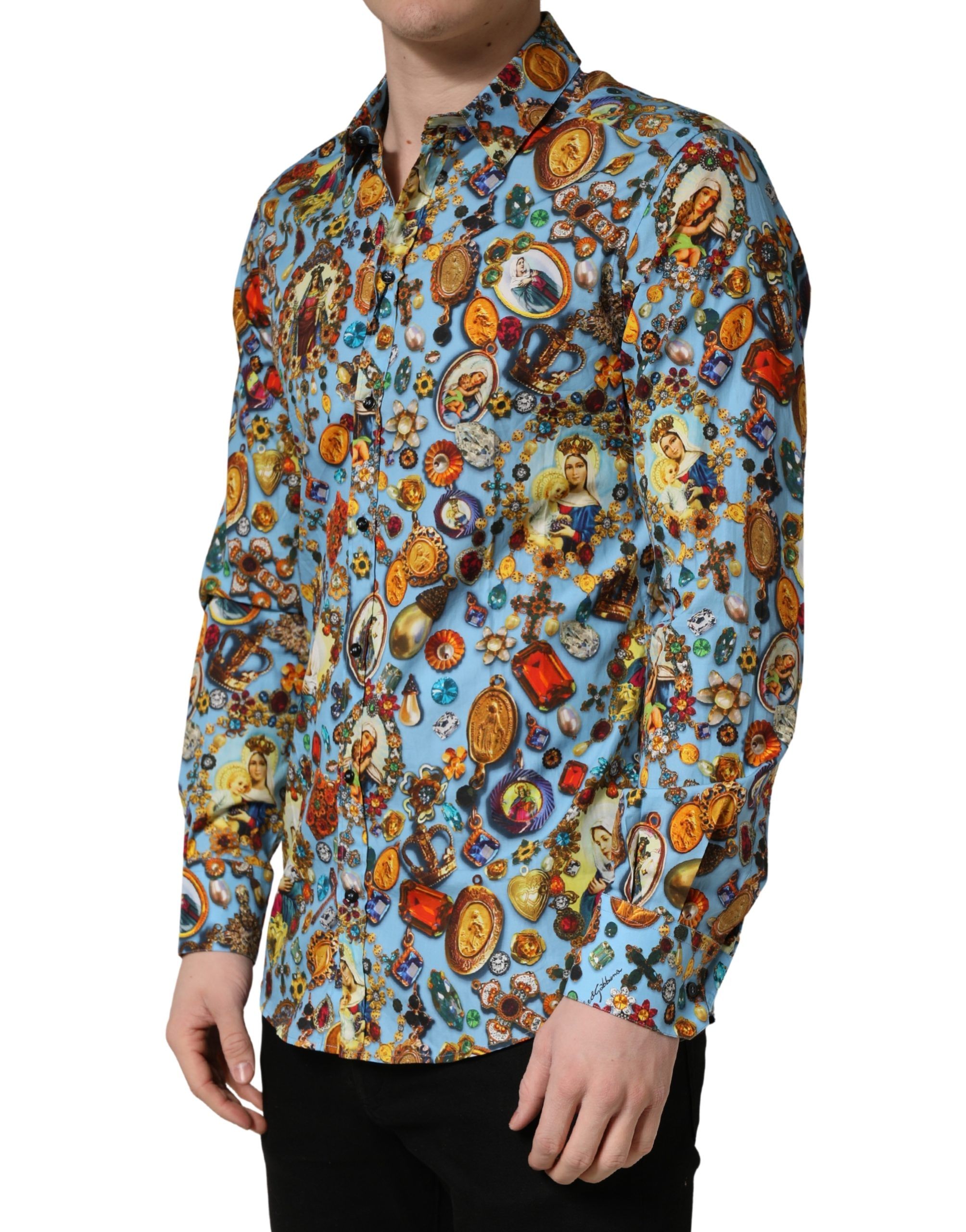 Cotton Jewel Print Button Down GOLD Men's Shirt - Dolce & Gabbana - Modalova