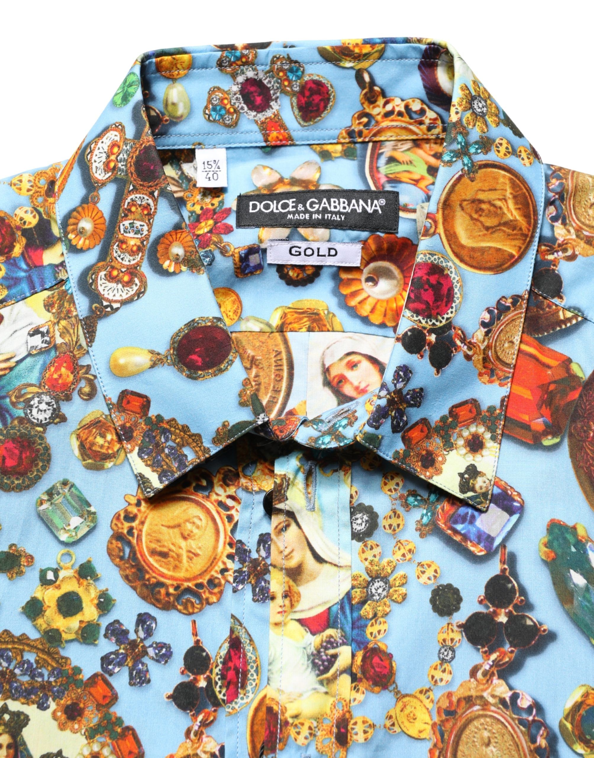 Cotton Jewel Print Button Down GOLD Men's Shirt - Dolce & Gabbana - Modalova