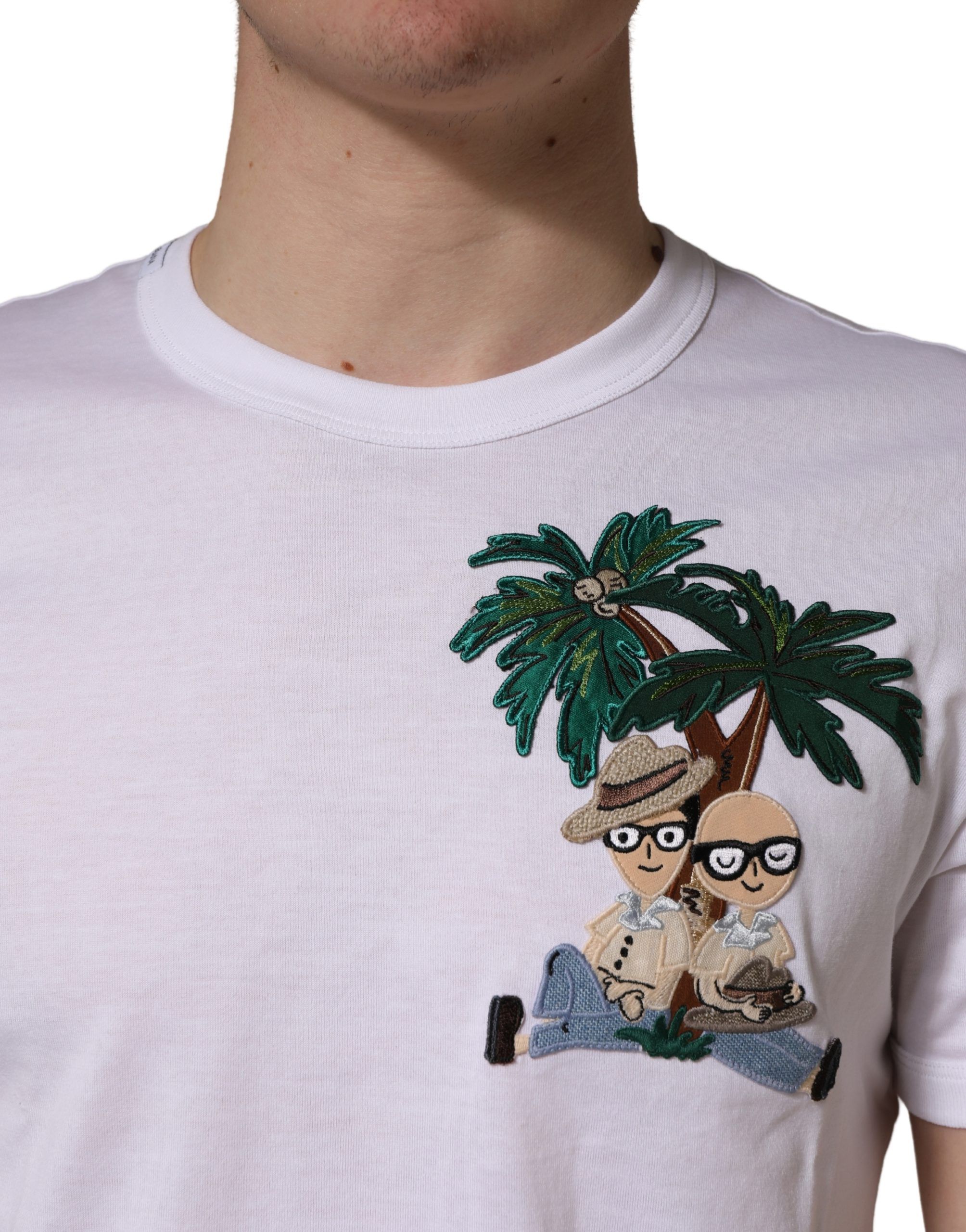 Palm Embroidered Men Crew Neck Men's T-shirt - Dolce & Gabbana - Modalova