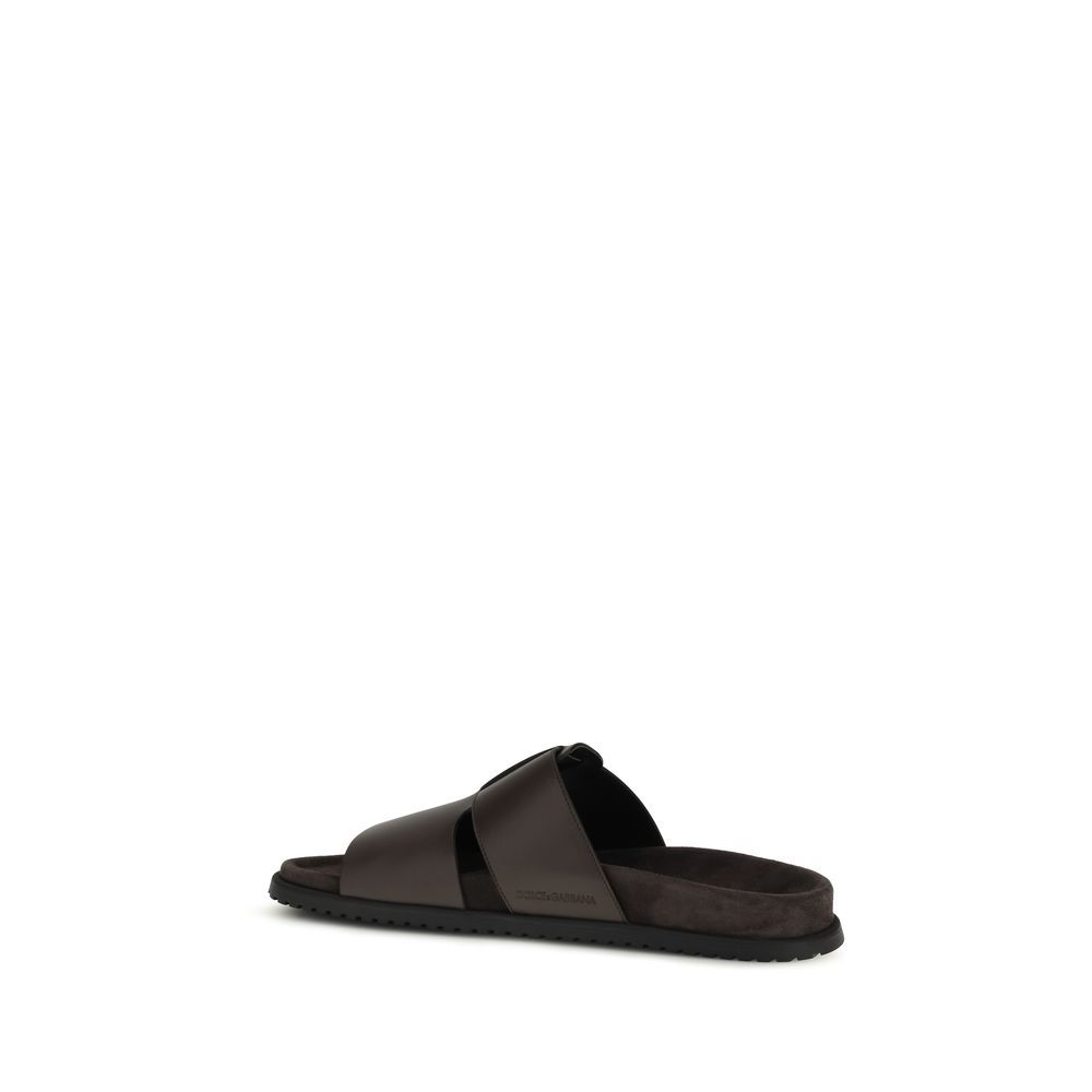 Calf Leather Bos Taurus Flat Men's Sandals - Dolce & Gabbana - Modalova
