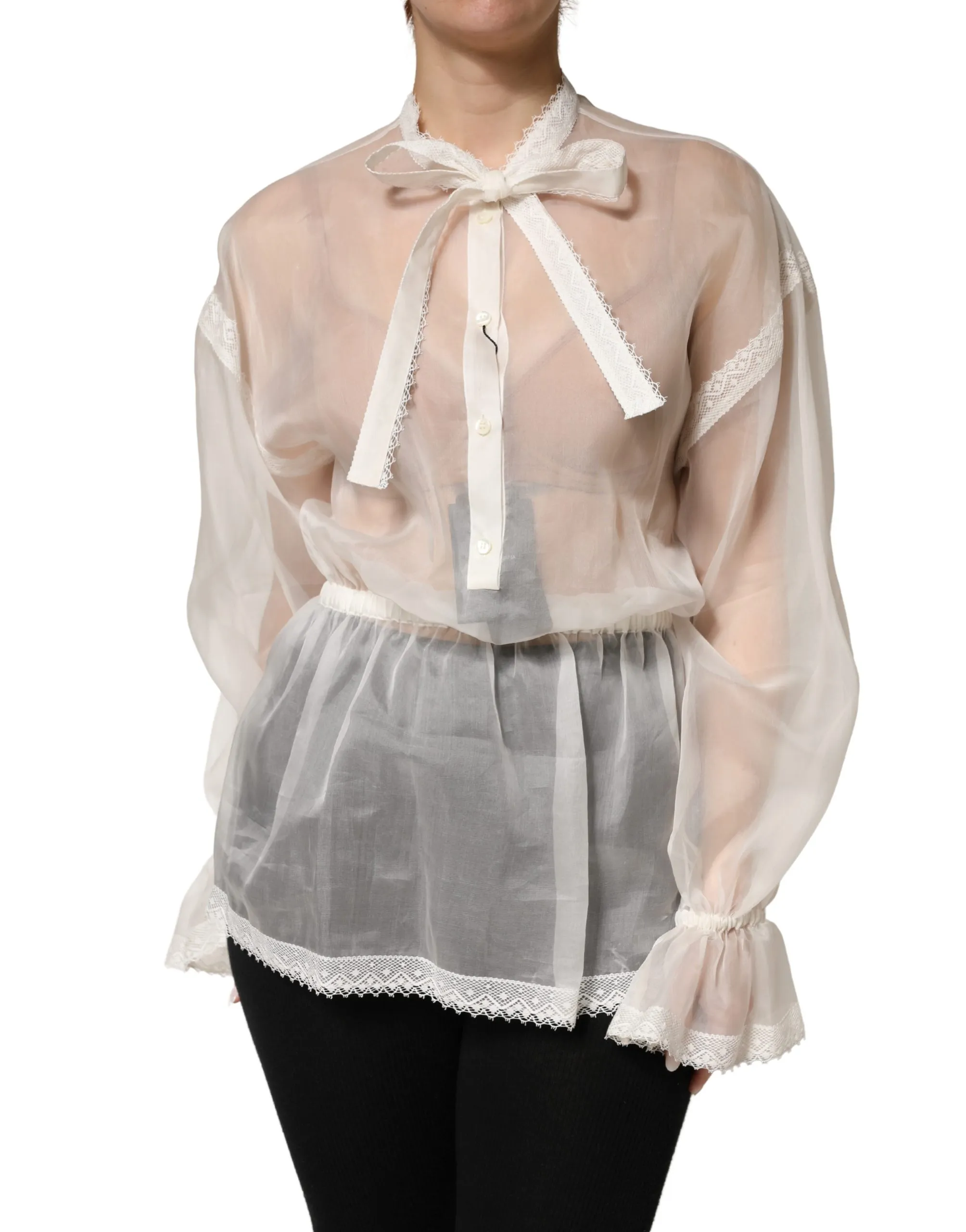 Silk Cotton Ascot Collar Blouse Women's Top (Pre-Owned) - Dolce & Gabbana - Modalova
