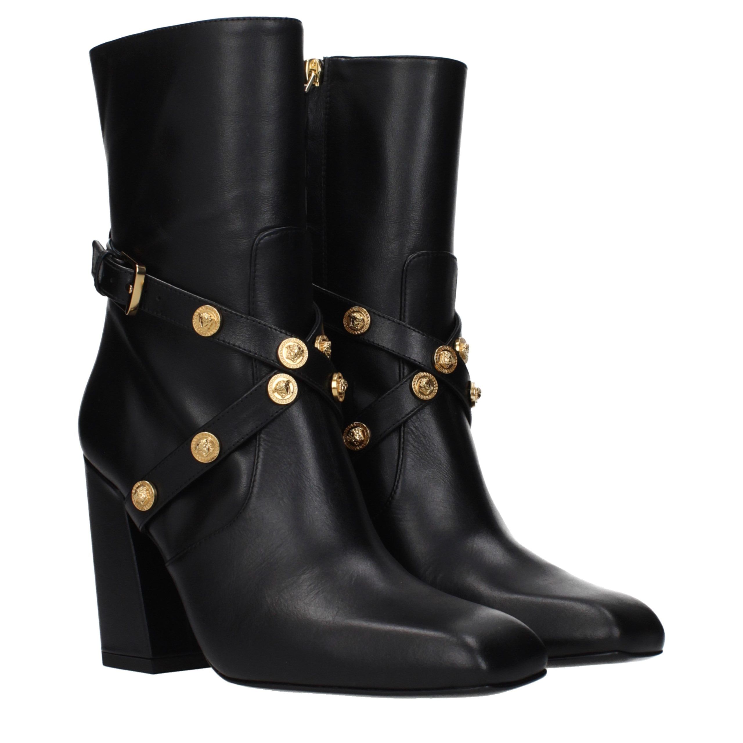 Leather Ankle Women's Boots - Versace - Modalova