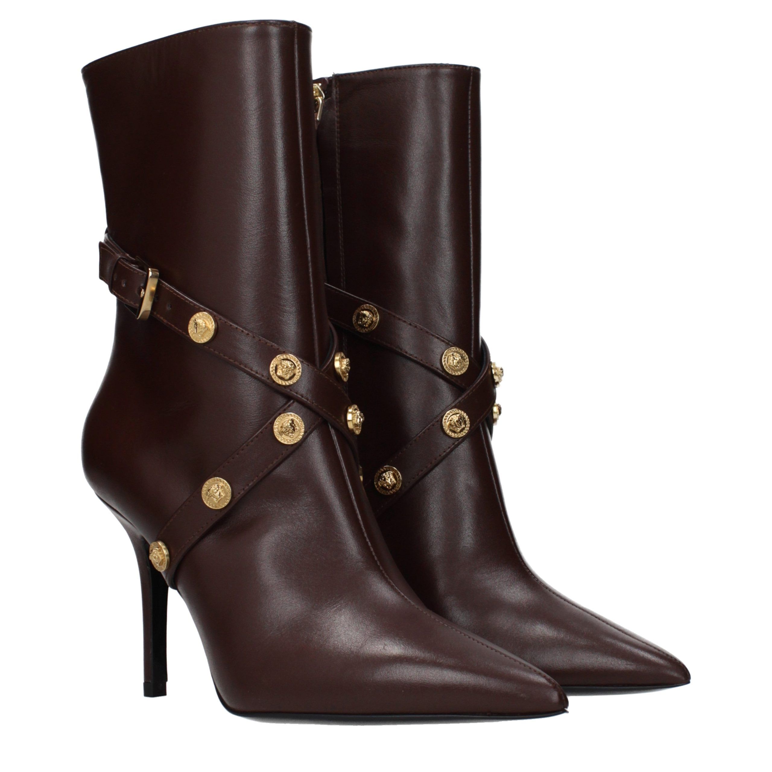 Leather Ankle Women's Boots - Versace - Modalova
