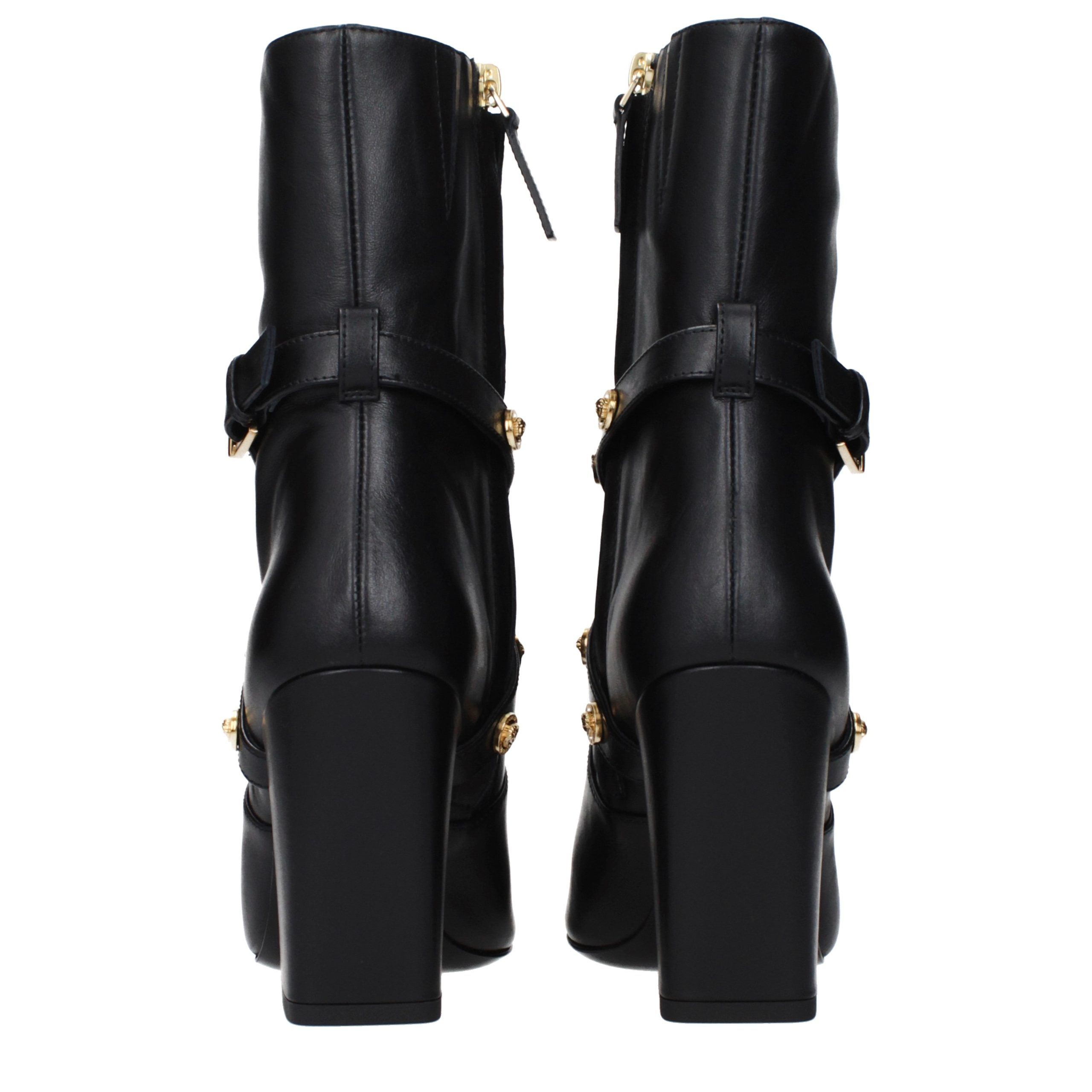 Leather Ankle Women's Boots - Versace - Modalova