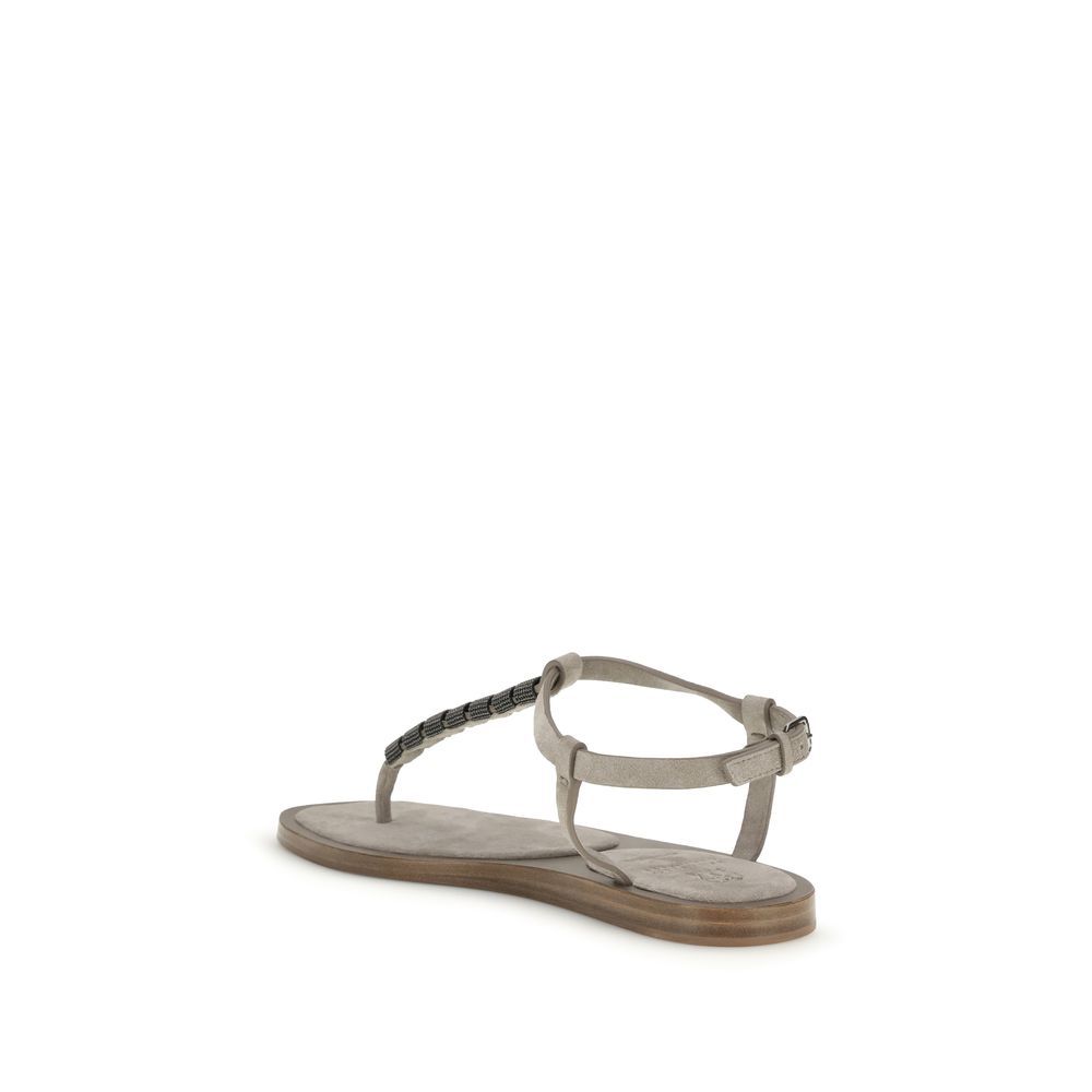 Calf Leather Bos Taurus Flat Women's Sandals - Brunello Cucinelli - Modalova