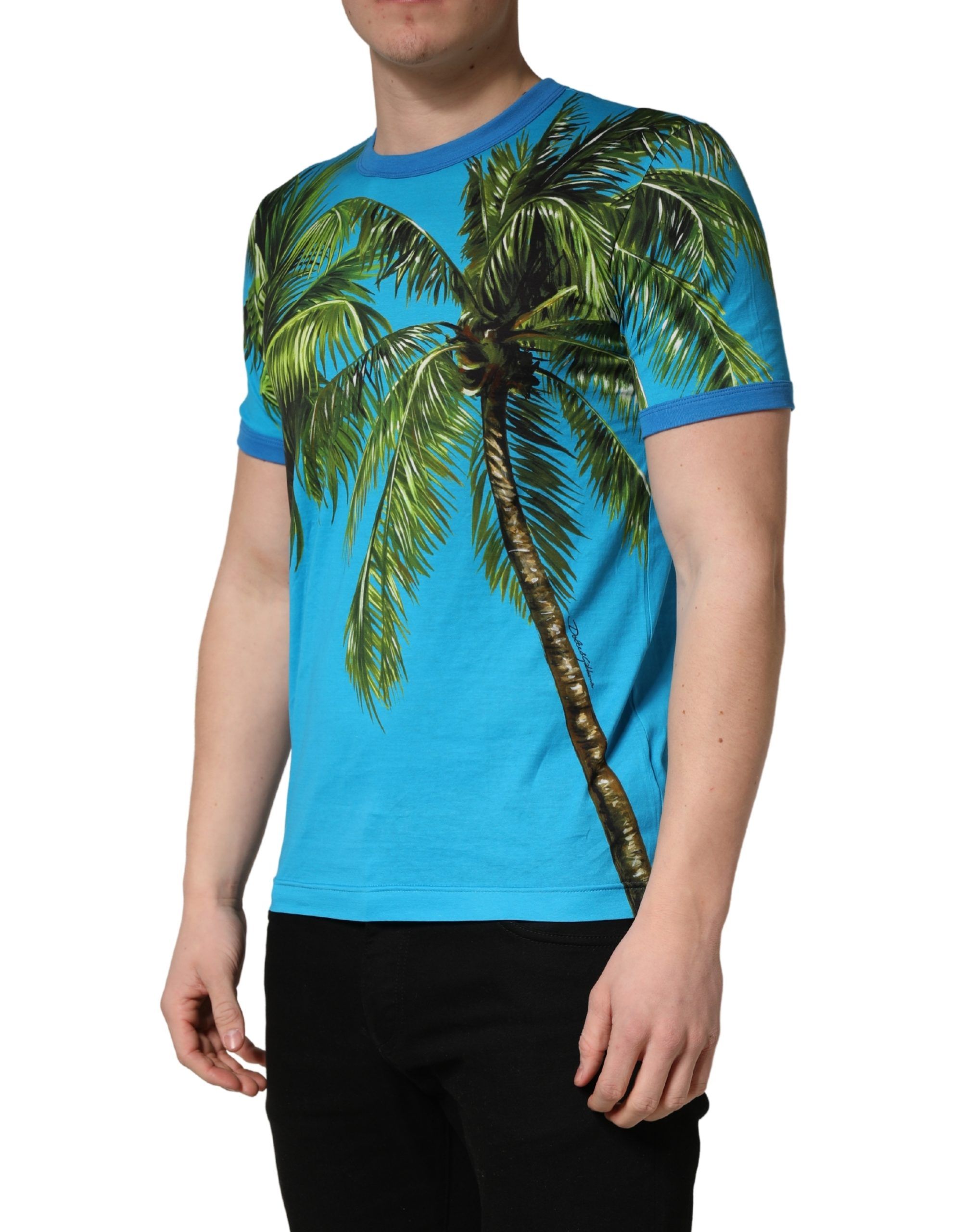 Palm Tree Print Cotton CrewNeck Men's T-shirt - Dolce & Gabbana - Modalova