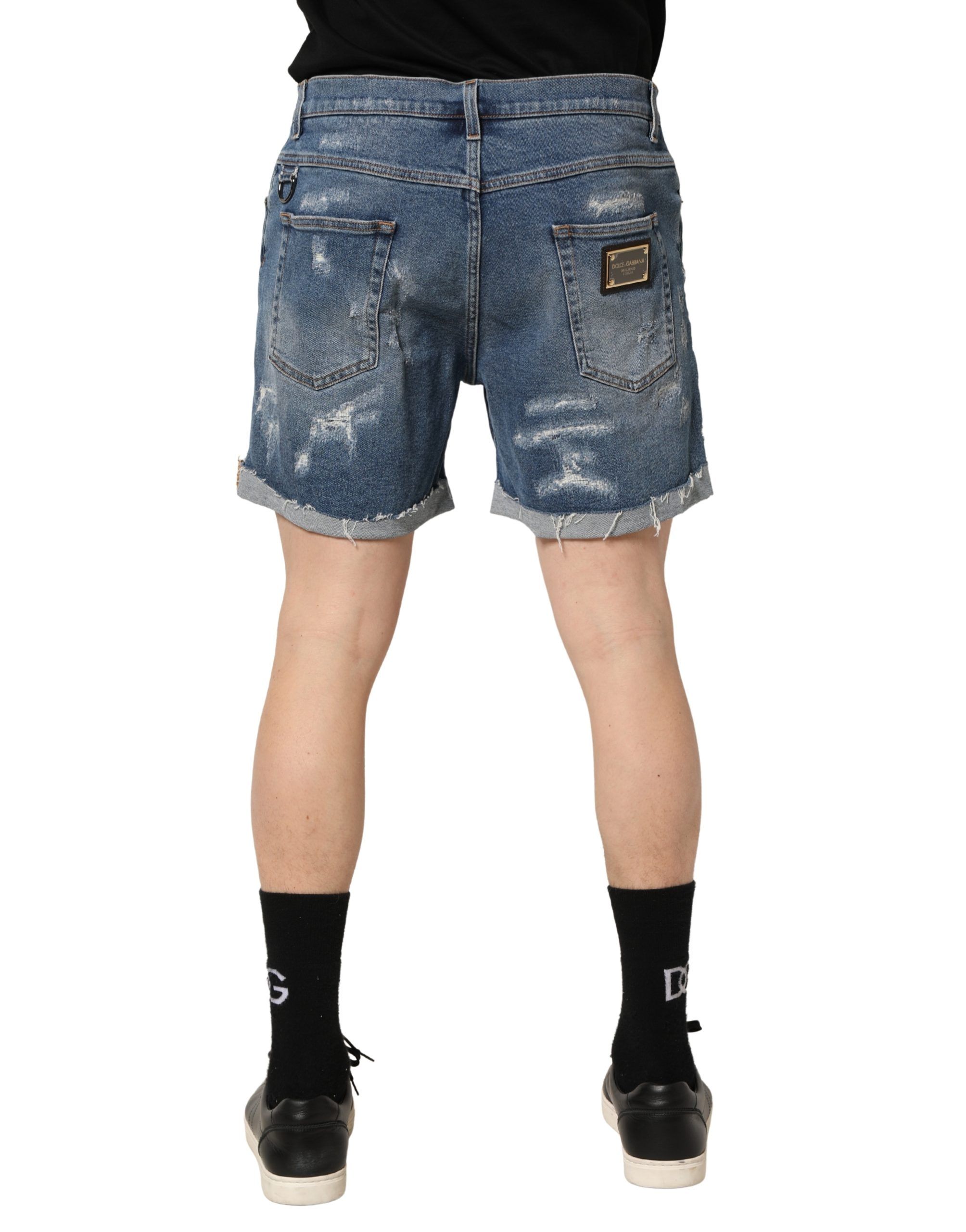 Cotton Distressed Denim Bermuda Men's Shorts - Dolce & Gabbana - Modalova