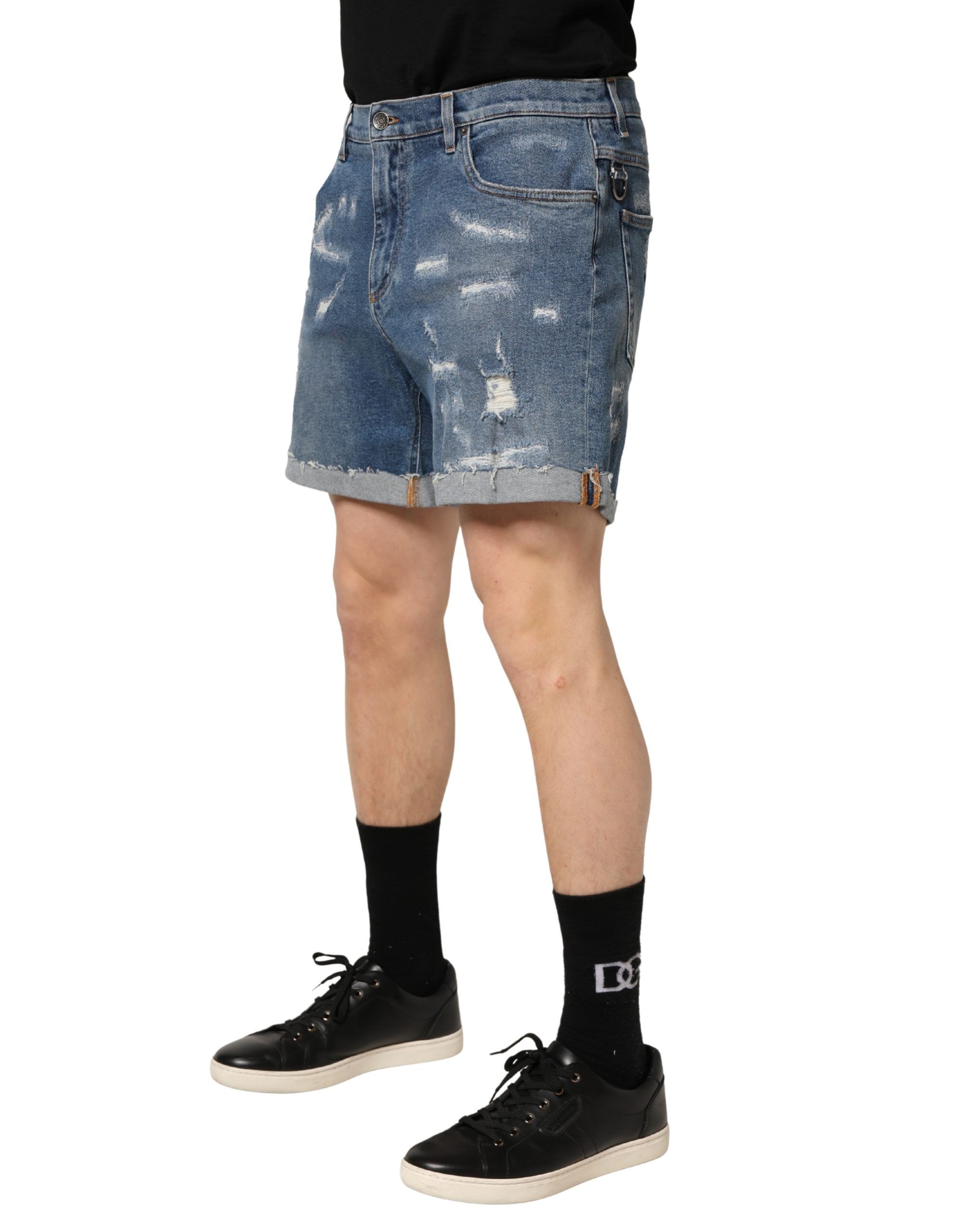 Cotton Distressed Denim Bermuda Men's Shorts - Dolce & Gabbana - Modalova