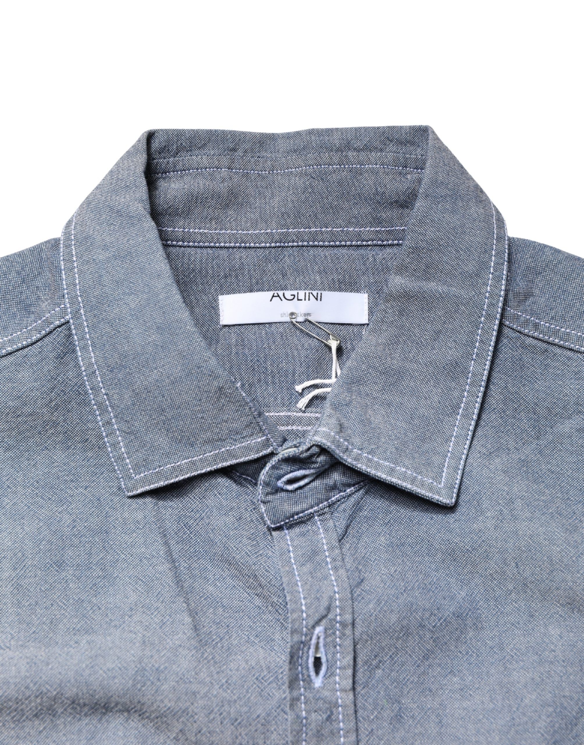 Dark Slim Fit Collared Long Sleeve Denim Men's Shirt (Pre-Owned) - AGLINI - Modalova