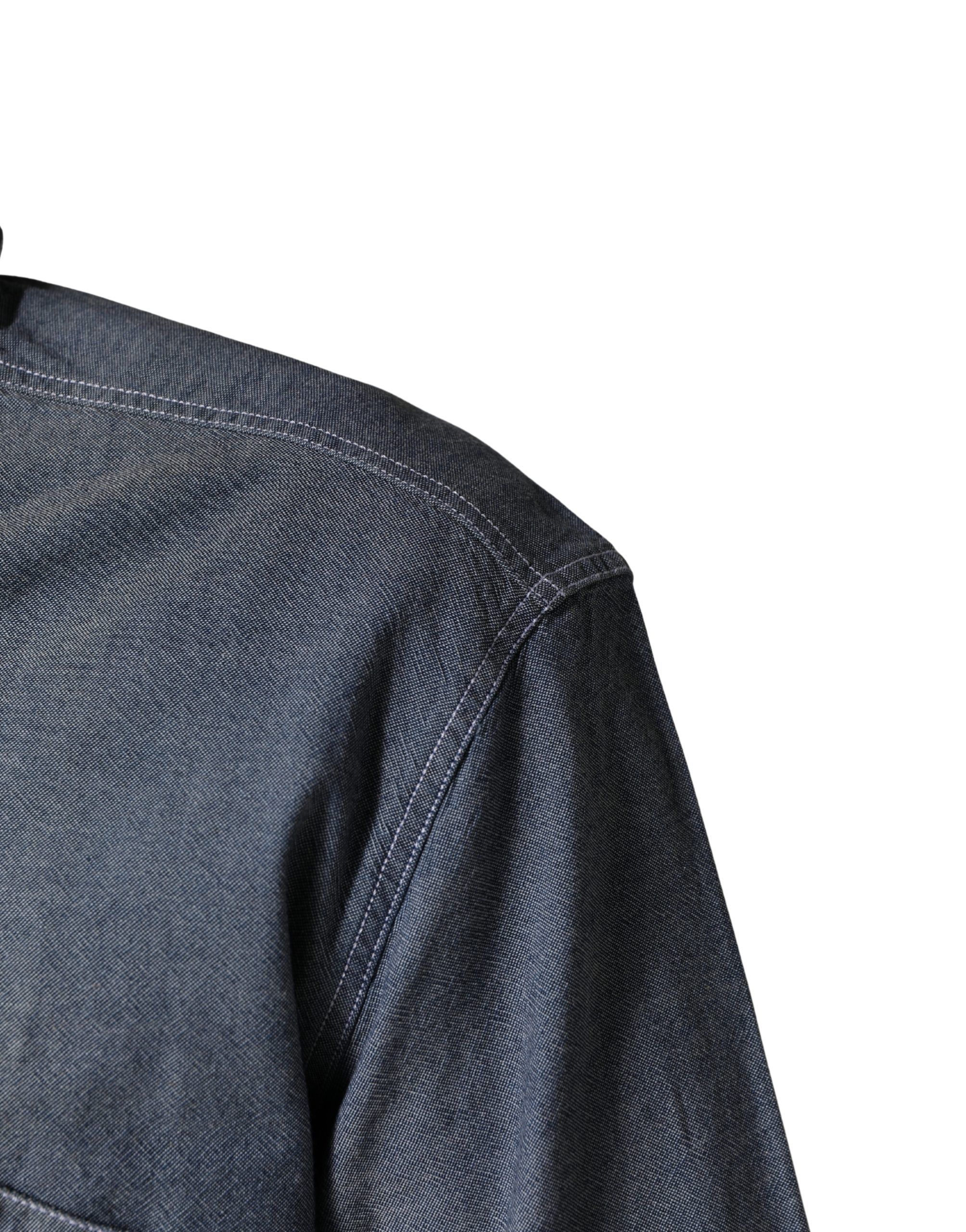 Dark Slim Fit Collared Long Sleeve Denim Men's Shirt (Pre-Owned) - AGLINI - Modalova