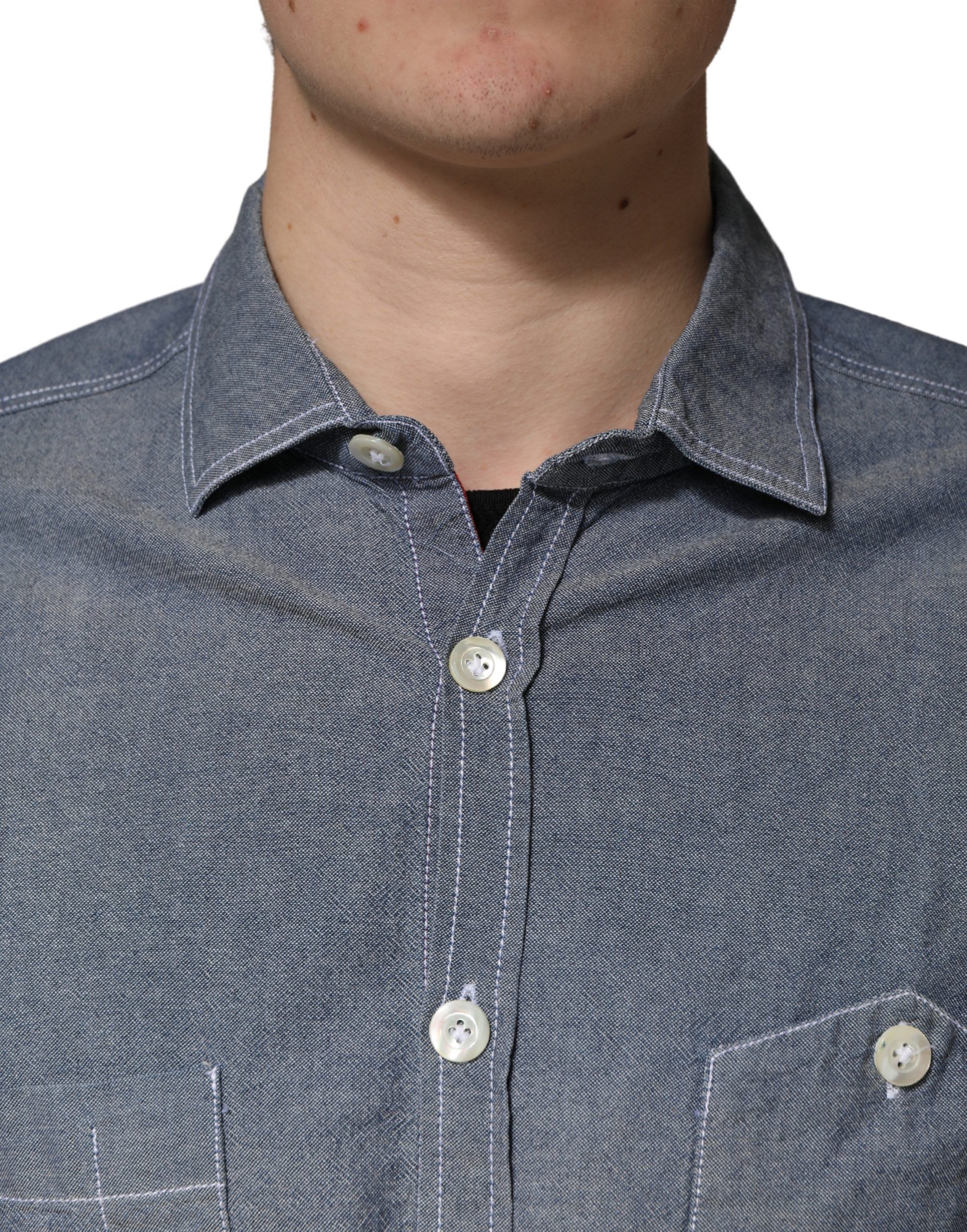 Dark Slim Fit Collared Long Sleeve Denim Men's Shirt (Pre-Owned) - AGLINI - Modalova
