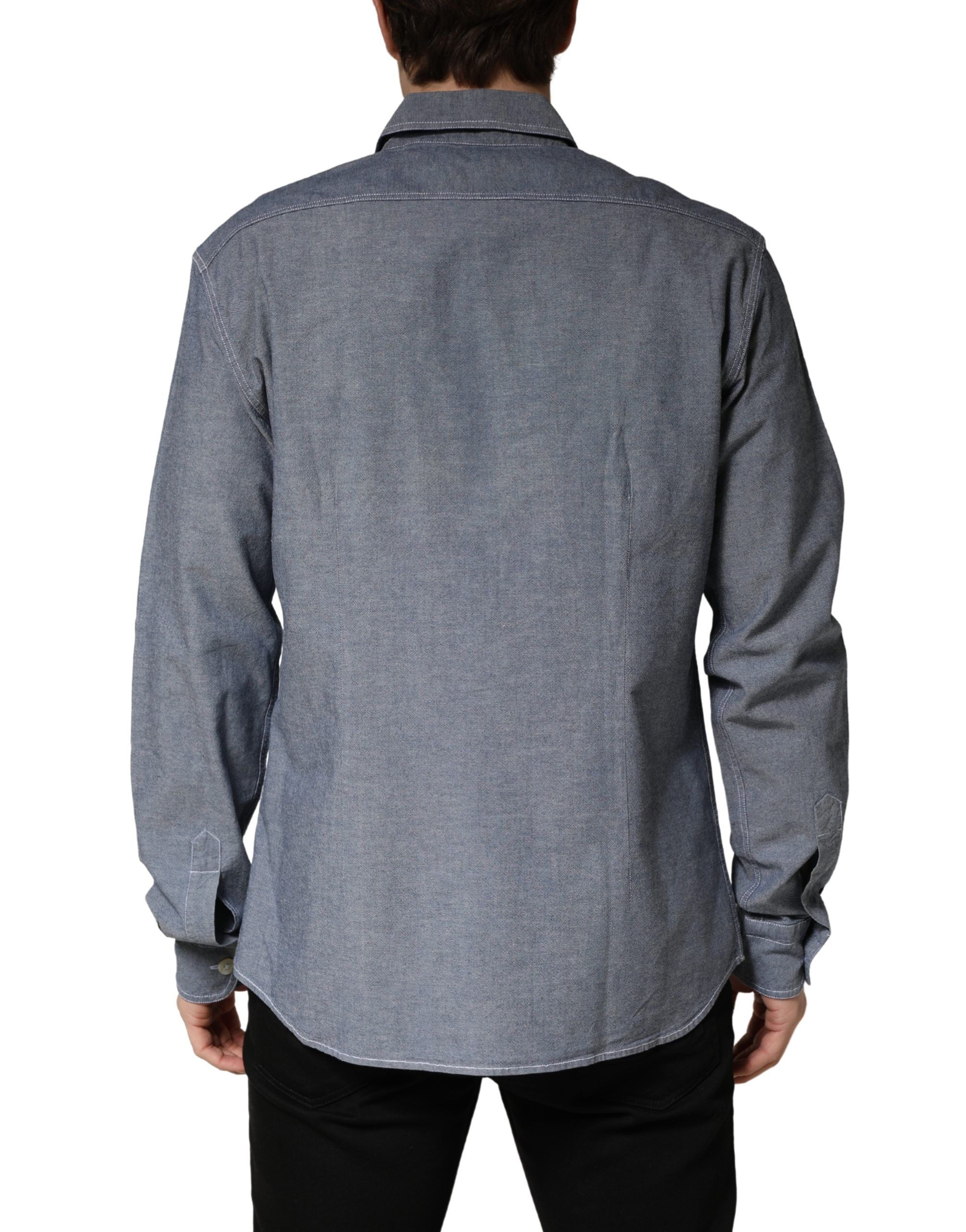 Dark Slim Fit Collared Long Sleeve Denim Men's Shirt (Pre-Owned) - AGLINI - Modalova