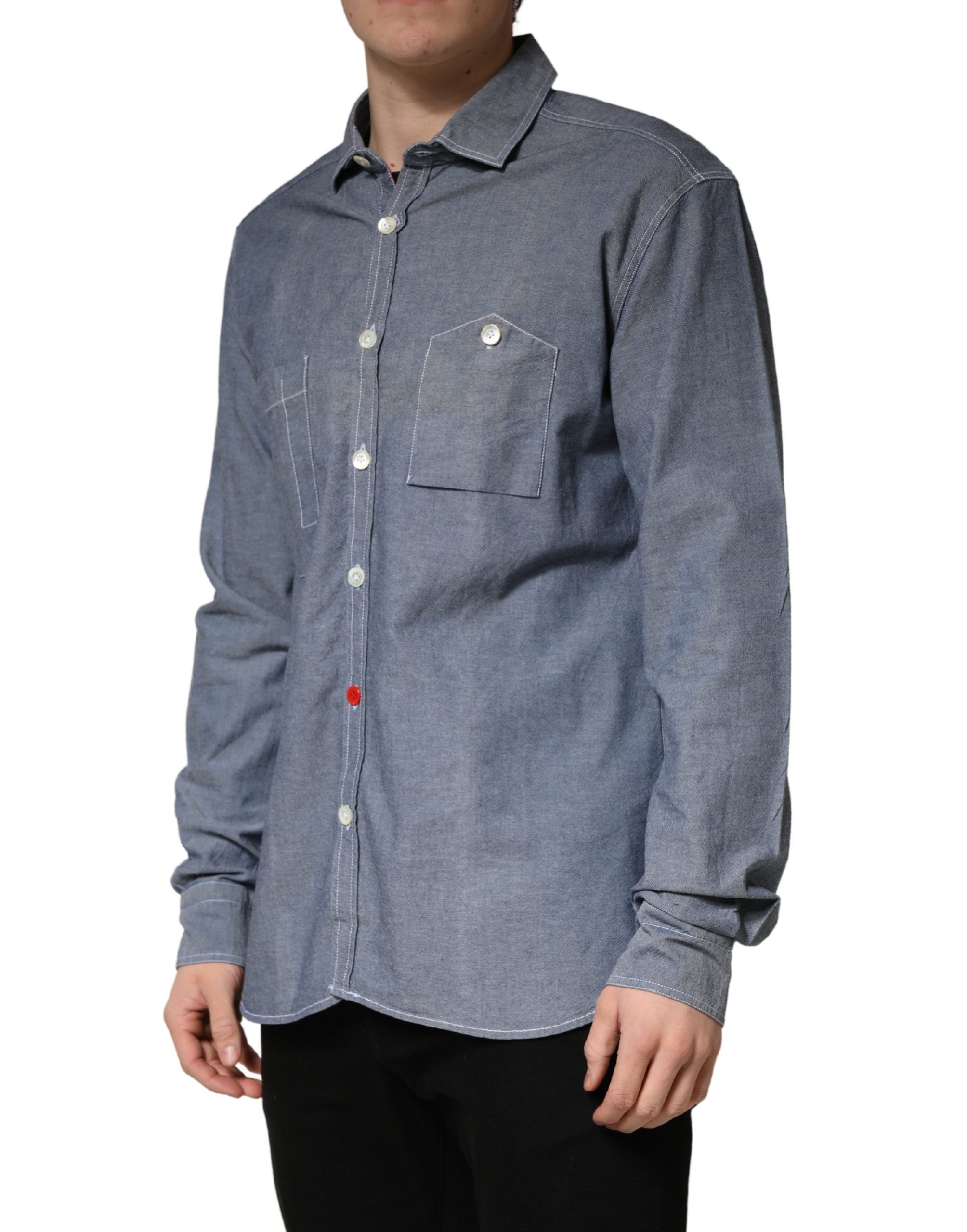 Dark Slim Fit Collared Long Sleeve Denim Men's Shirt (Pre-Owned) - AGLINI - Modalova