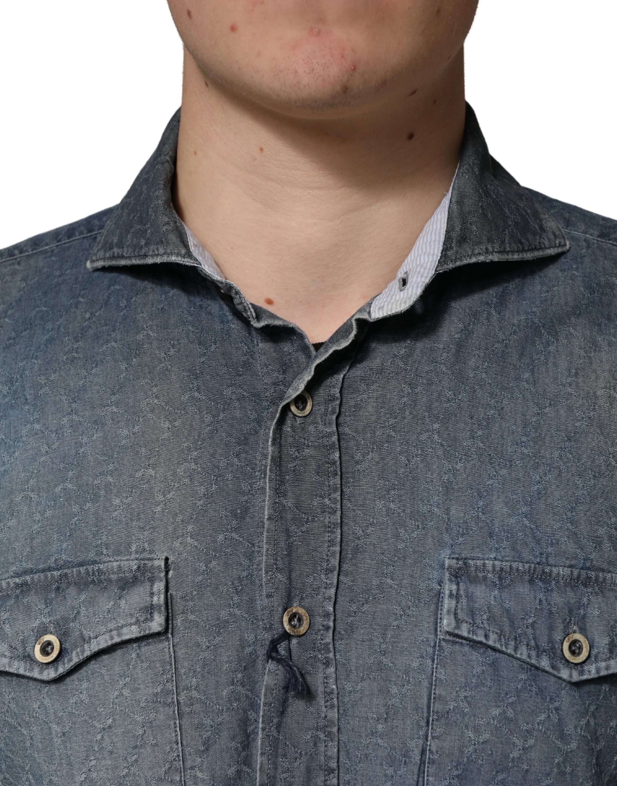DarkBlue Long Sleeve Collared Denim Men's Shirt (Pre-Owned) - Domenico Tagliente - Modalova