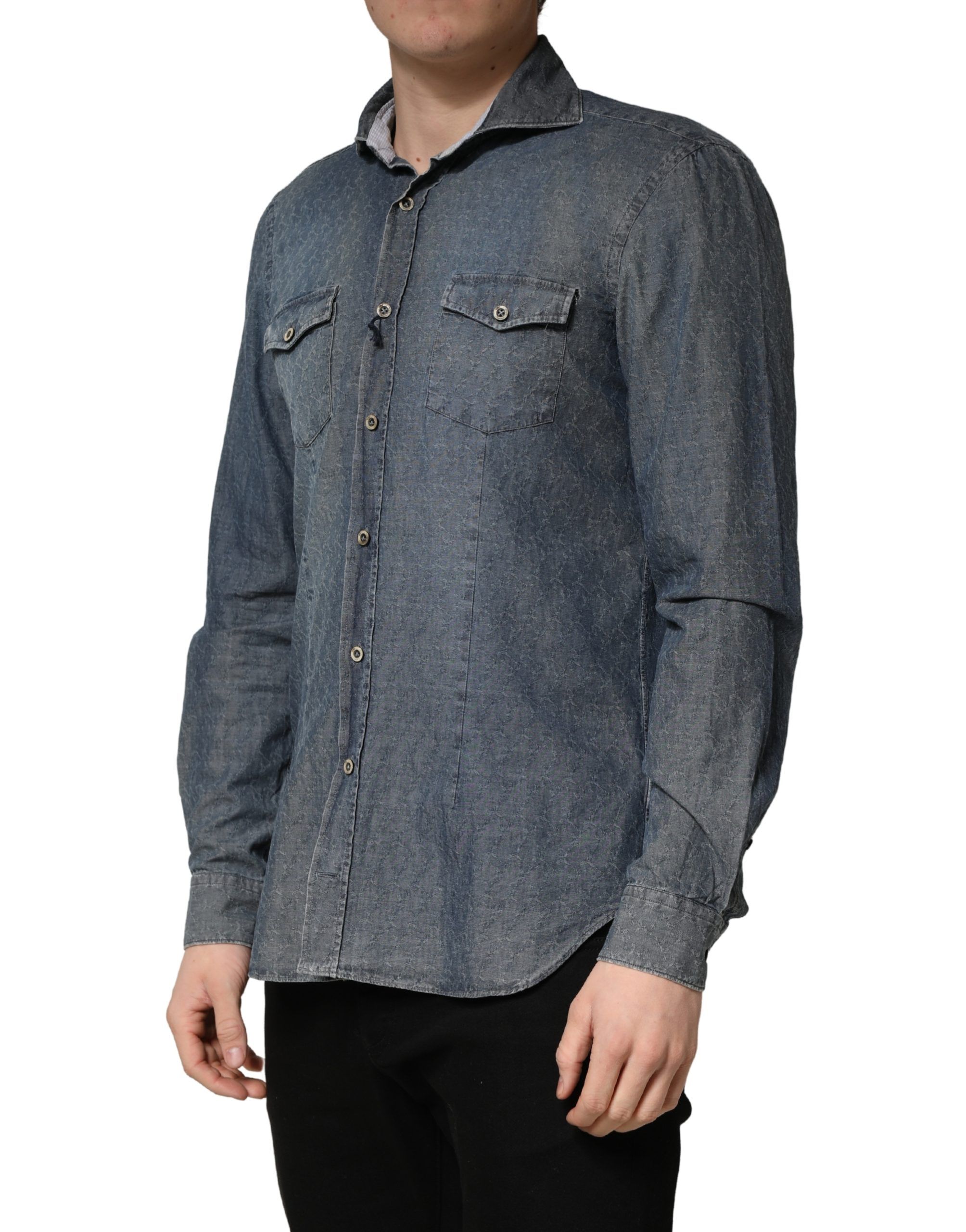 DarkBlue Long Sleeve Collared Denim Men's Shirt (Pre-Owned) - Domenico Tagliente - Modalova