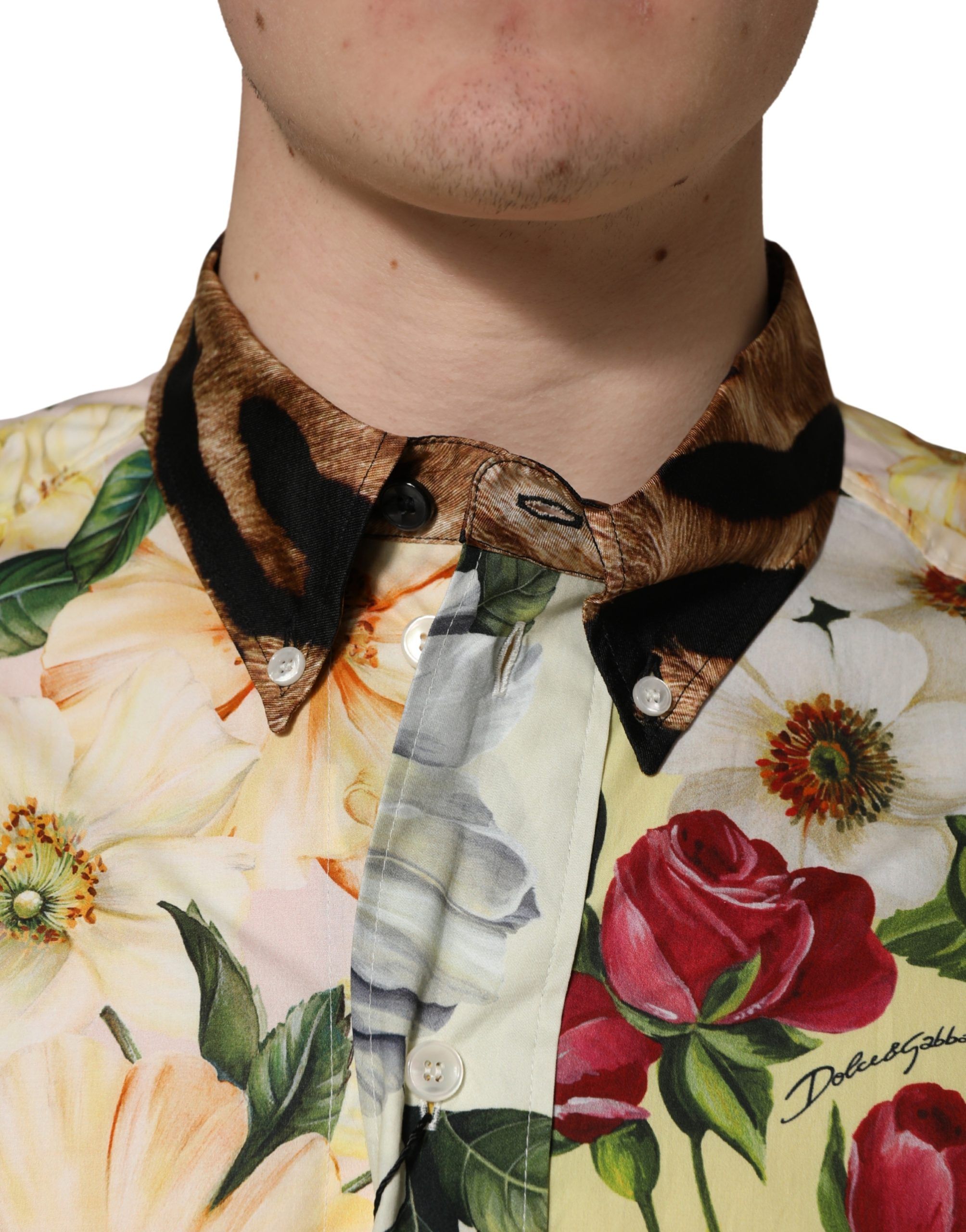 Floral Animal Print Collared Men's Shirt - Dolce & Gabbana - Modalova