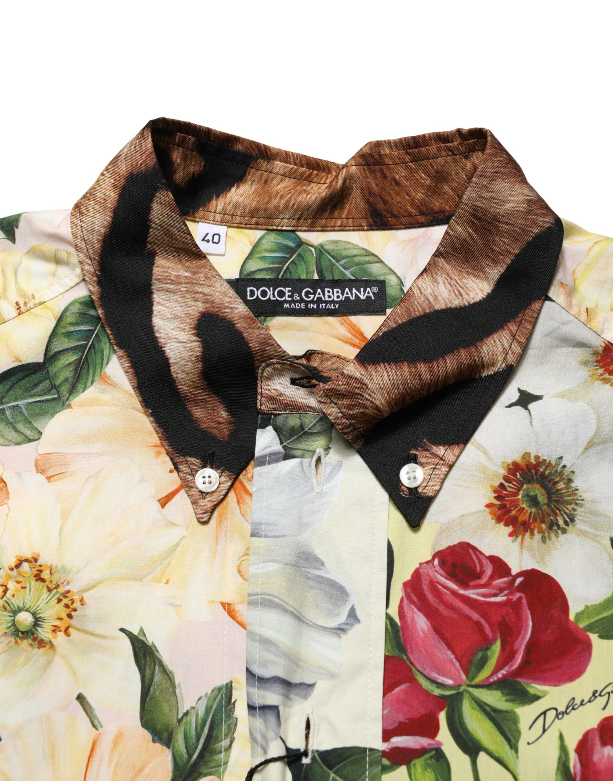Floral Animal Print Collared Men's Shirt - Dolce & Gabbana - Modalova