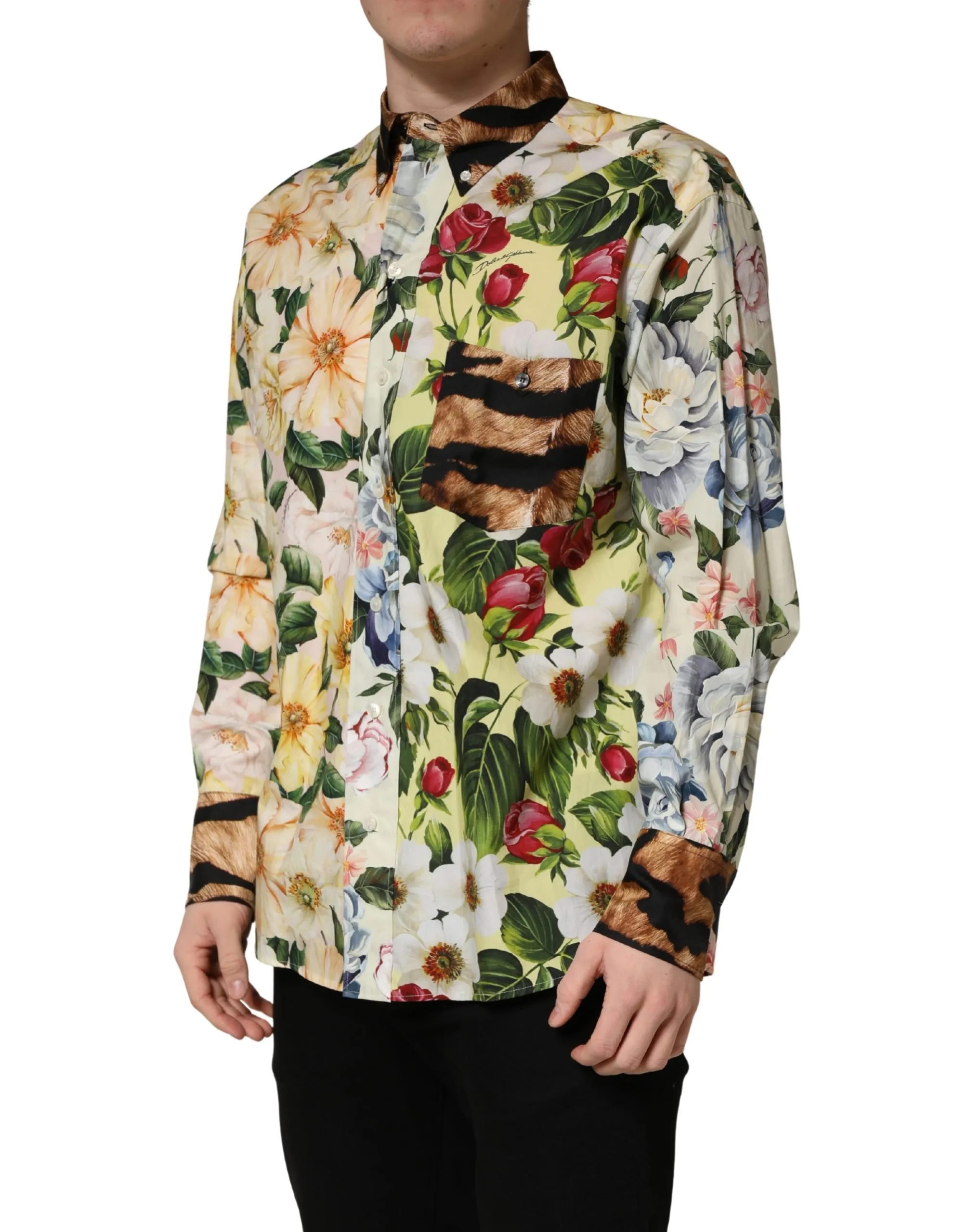 Floral Animal Print Collared Men's Shirt - Dolce & Gabbana - Modalova