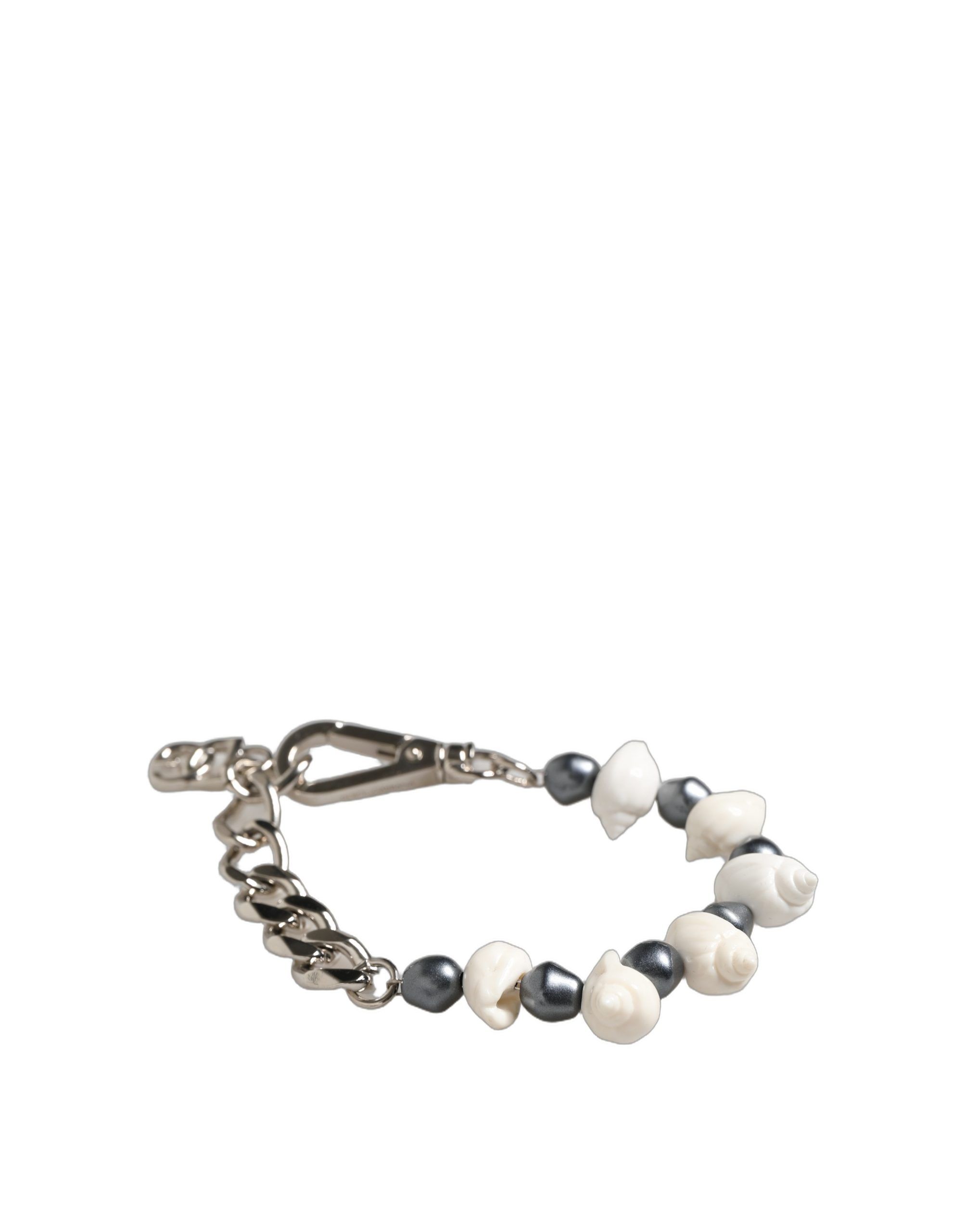 Silver Tone Brass Beaded Shell DG Logo Pendant Women's Bracelet - Dolce & Gabbana - Modalova
