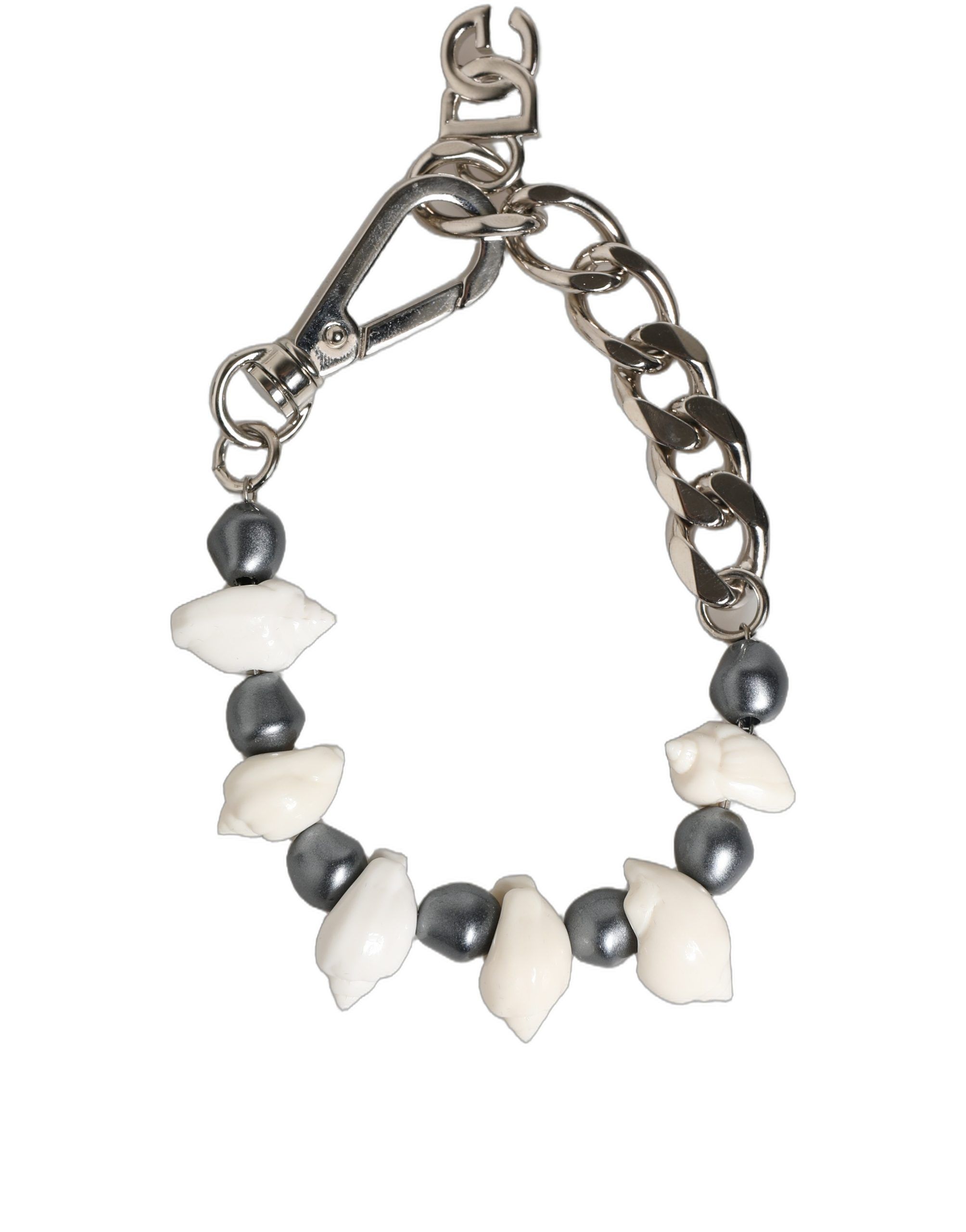 Silver Tone Brass Beaded Shell DG Logo Pendant Women's Bracelet - Dolce & Gabbana - Modalova