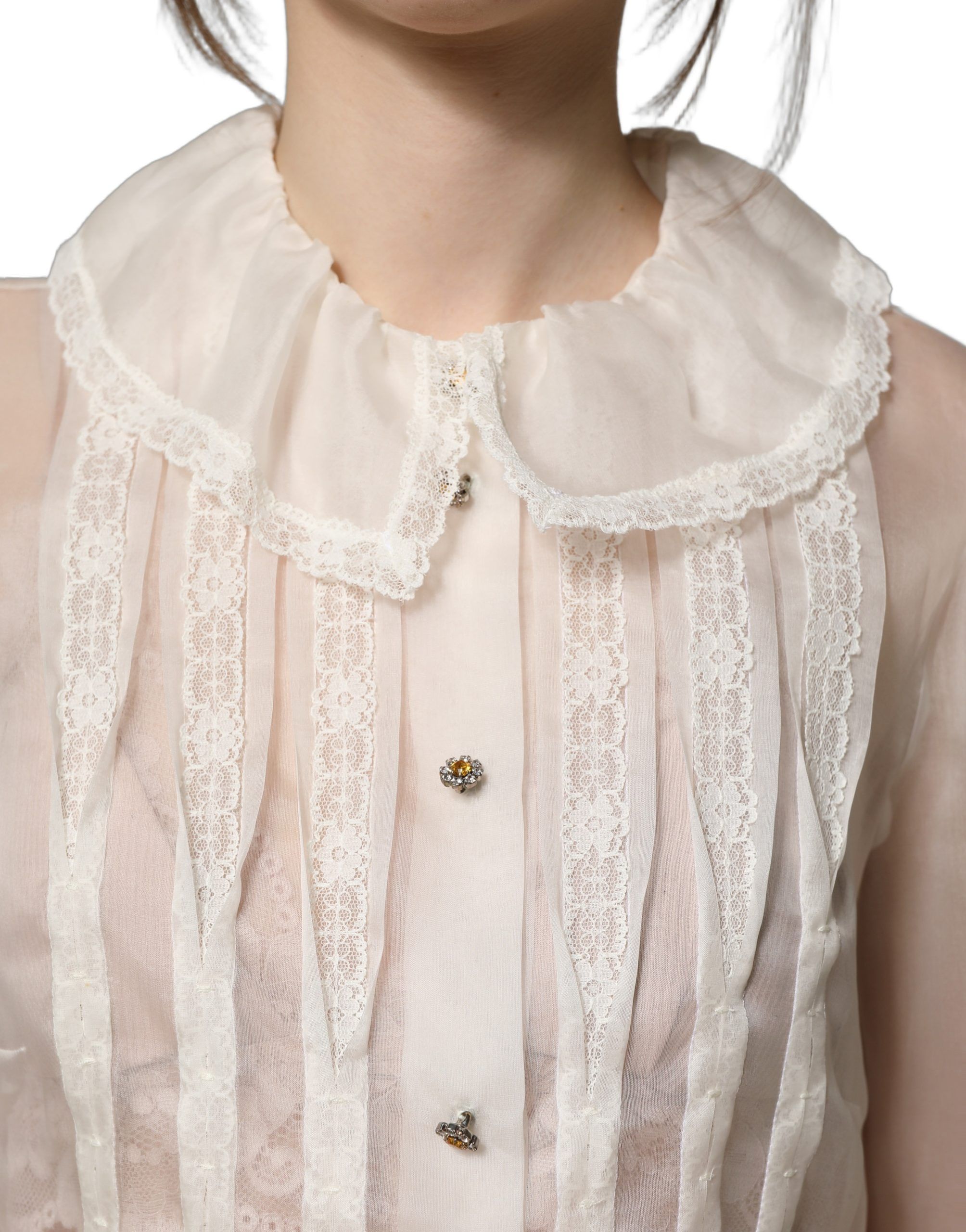 White Ruffled Sheer Silk Buttoned Blouse Women's Top - Dolce & Gabbana - Modalova