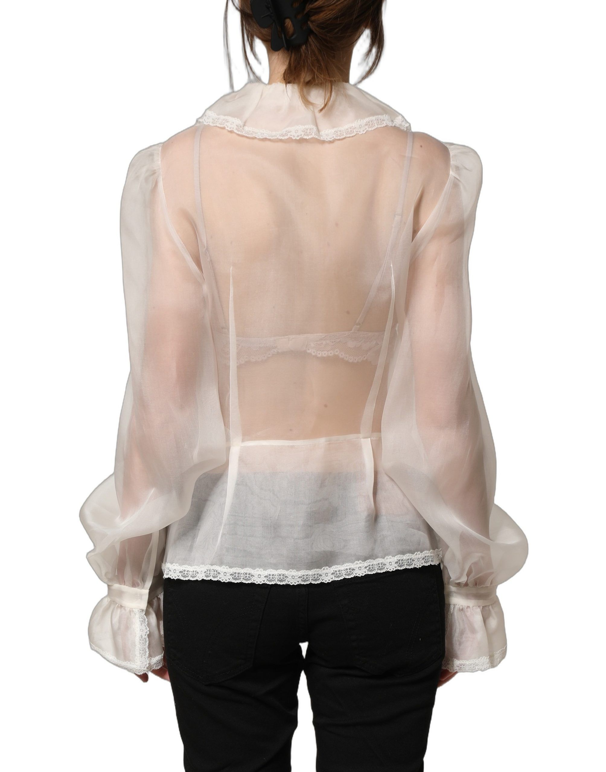White Ruffled Sheer Silk Buttoned Blouse Women's Top - Dolce & Gabbana - Modalova