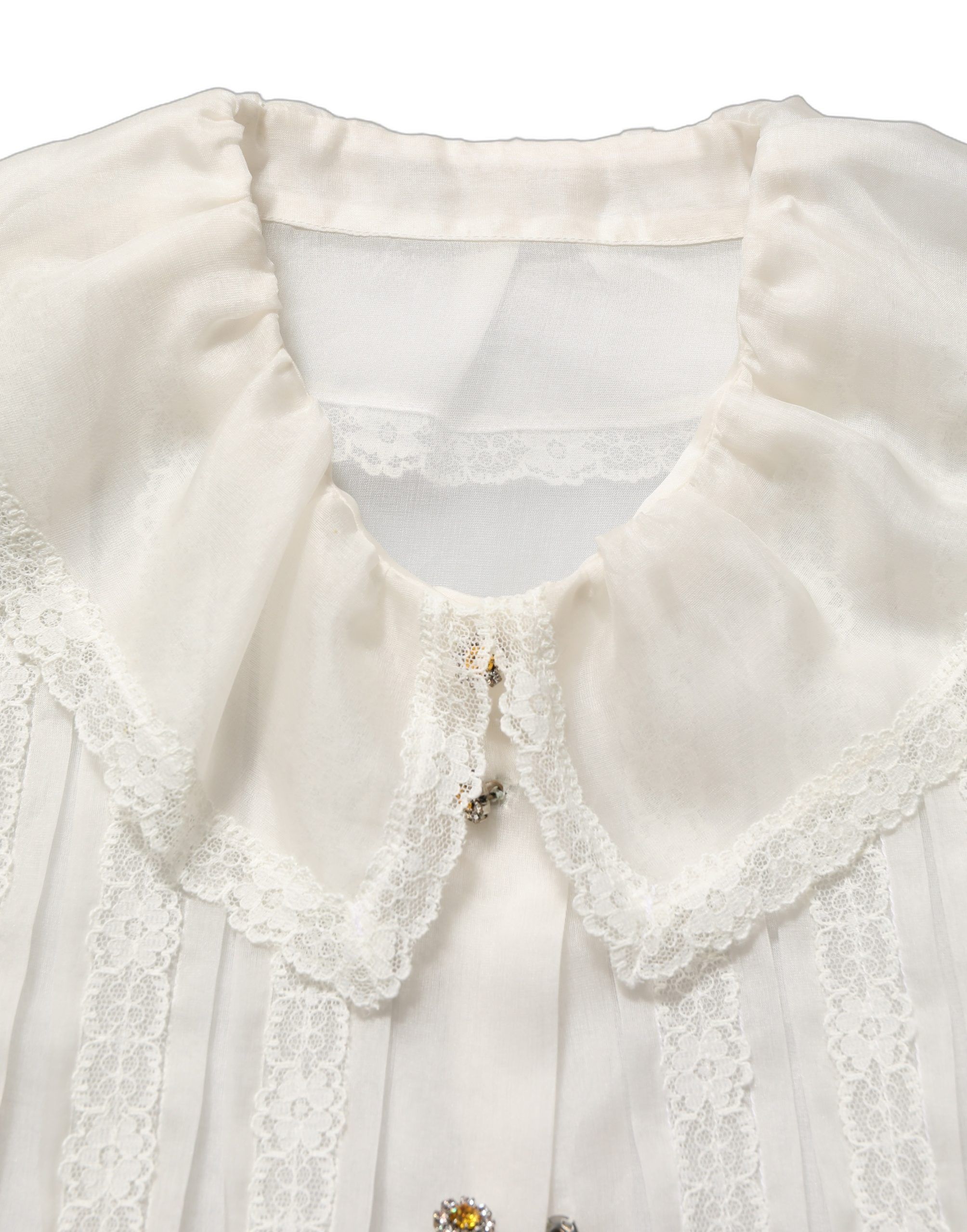 White Ruffled Sheer Silk Buttoned Blouse Women's Top - Dolce & Gabbana - Modalova
