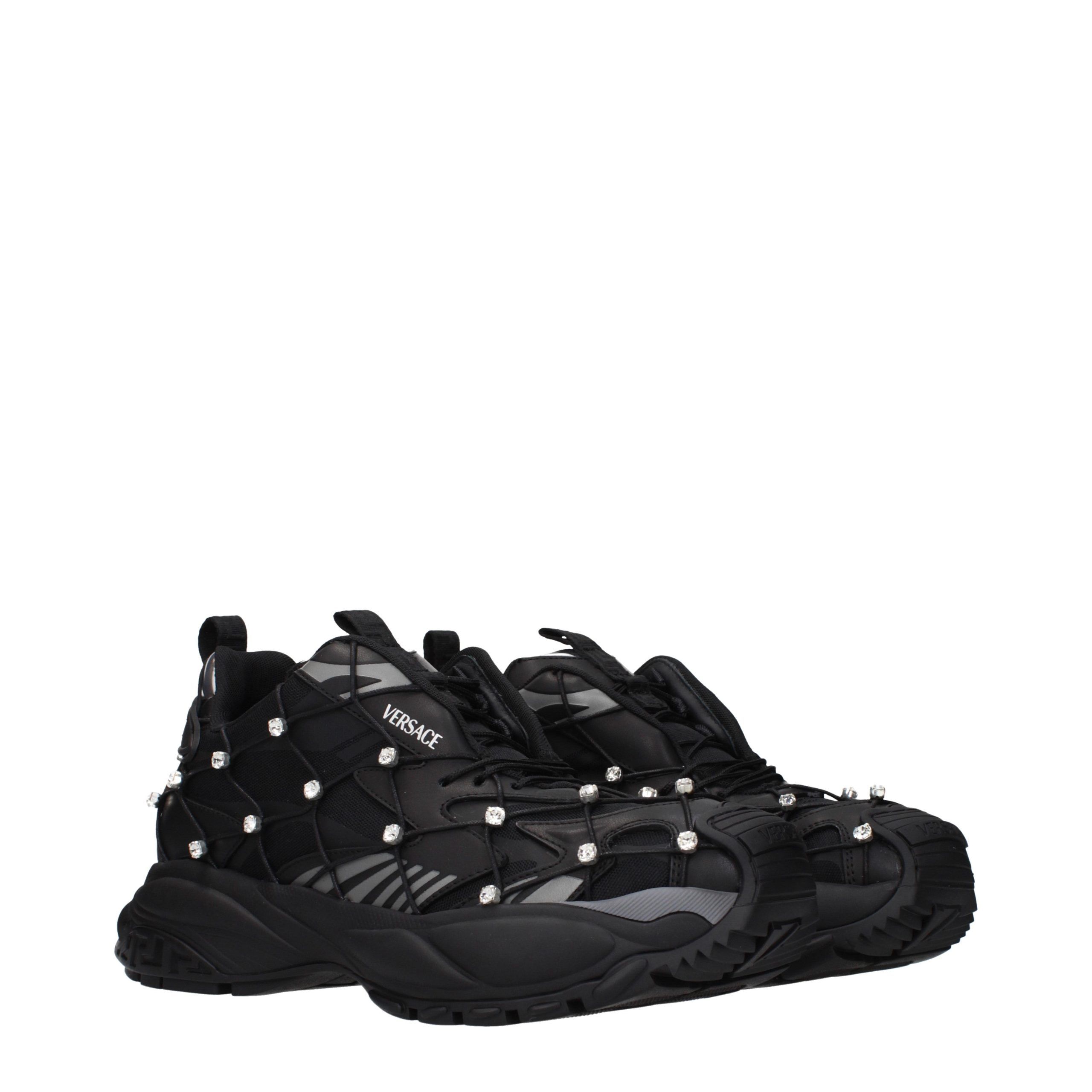 Versace Black Fabric Men's Sneakers - Versace - Modalova