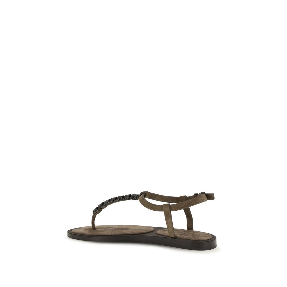 Calf Leather Bos Taurus Flat Women's Sandals - Brunello Cucinelli - Modalova