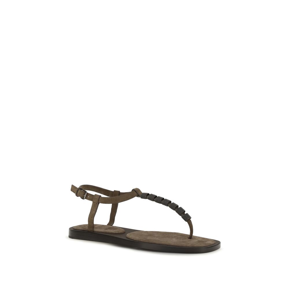 Calf Leather Bos Taurus Flat Women's Sandals - Brunello Cucinelli - Modalova