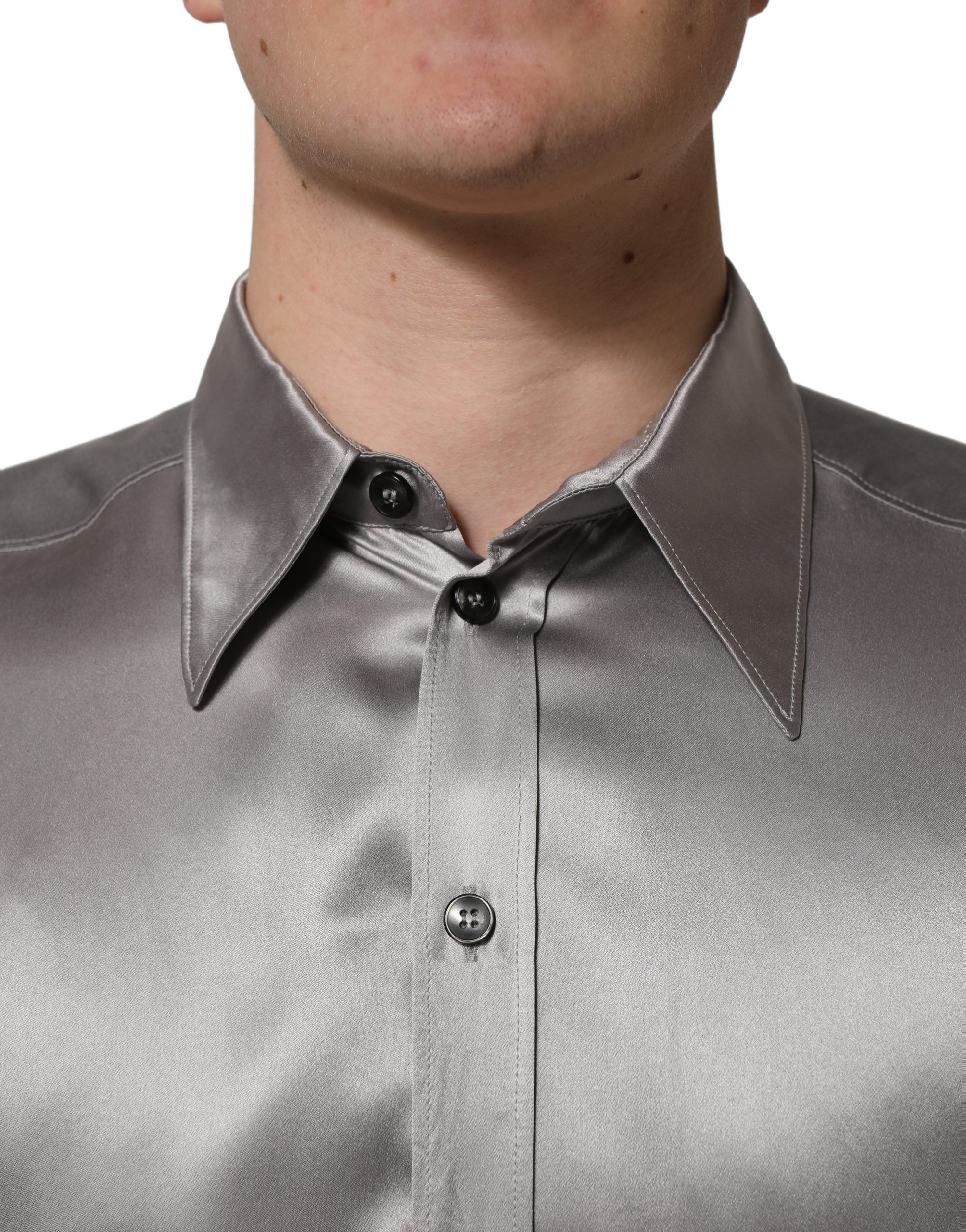 Metallic Grey Satin Silk Formal Dress Men's Shirt (Pre-Owned) - Dolce & Gabbana - Modalova