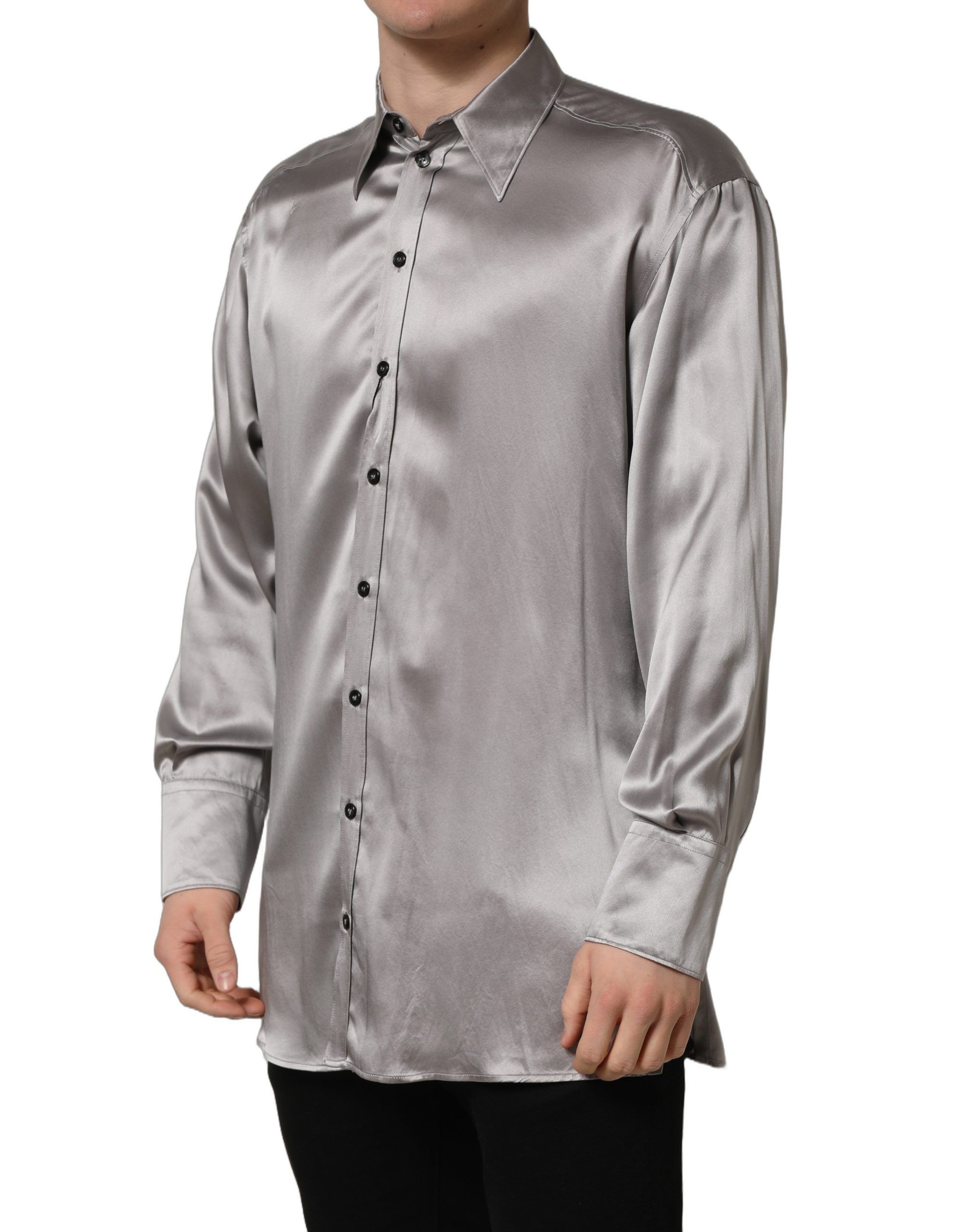 Metallic Grey Satin Silk Formal Dress Men's Shirt (Pre-Owned) - Dolce & Gabbana - Modalova