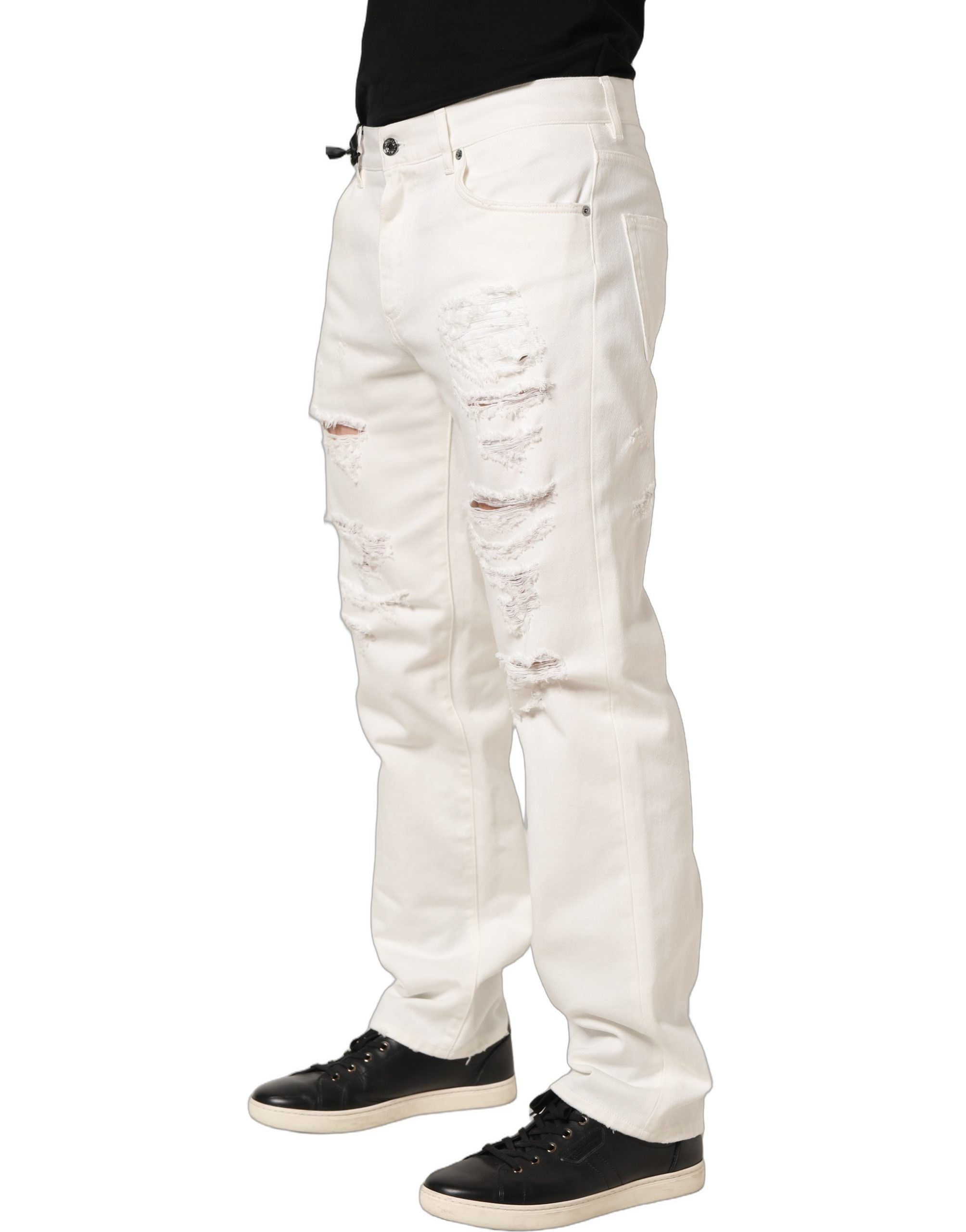 Cotton Distressed Straight Denim Men's Jeans - Dolce & Gabbana - Modalova