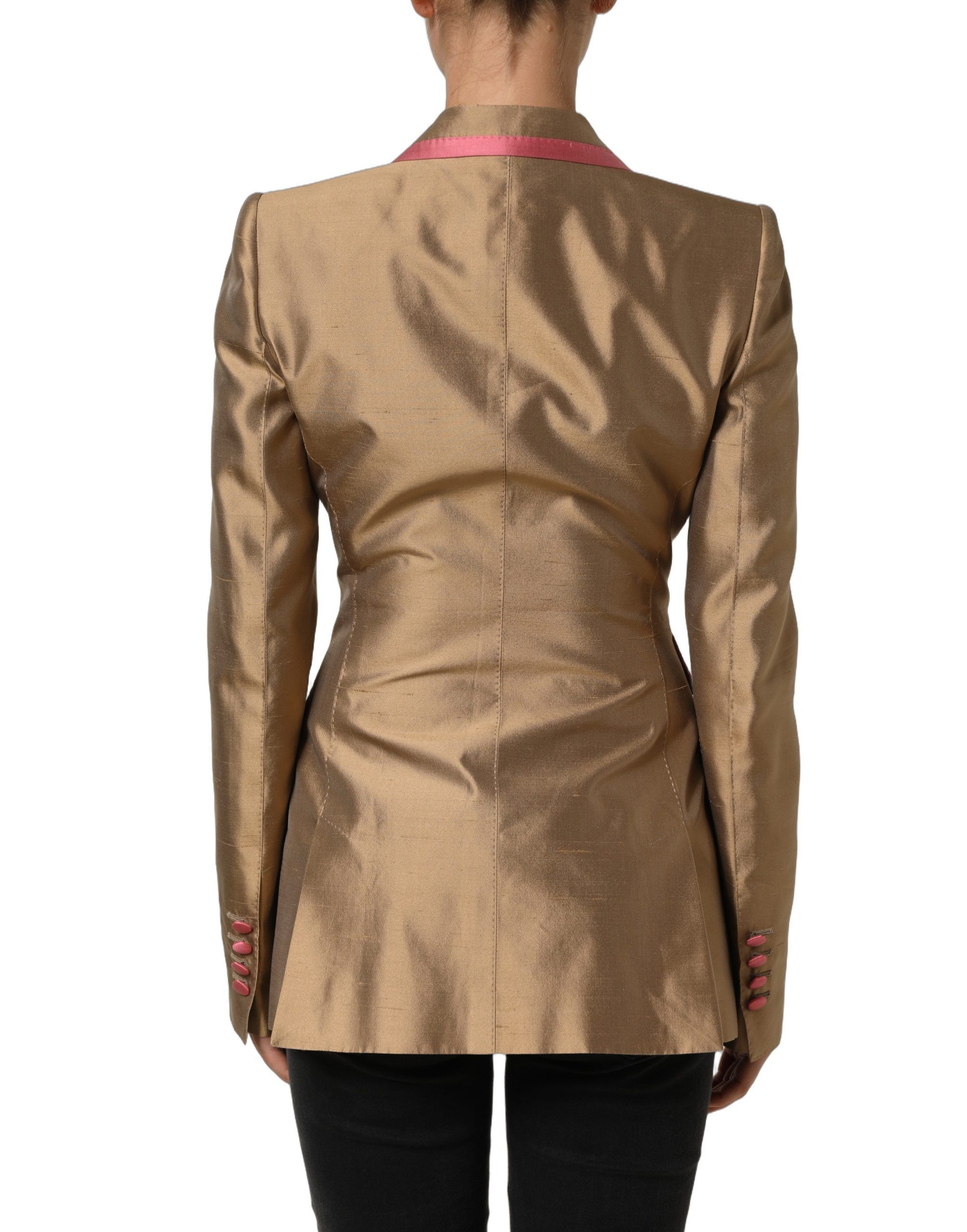 Gold Silk Double Breasted Coat Blazer Women's Jacket - Dolce & Gabbana - Modalova