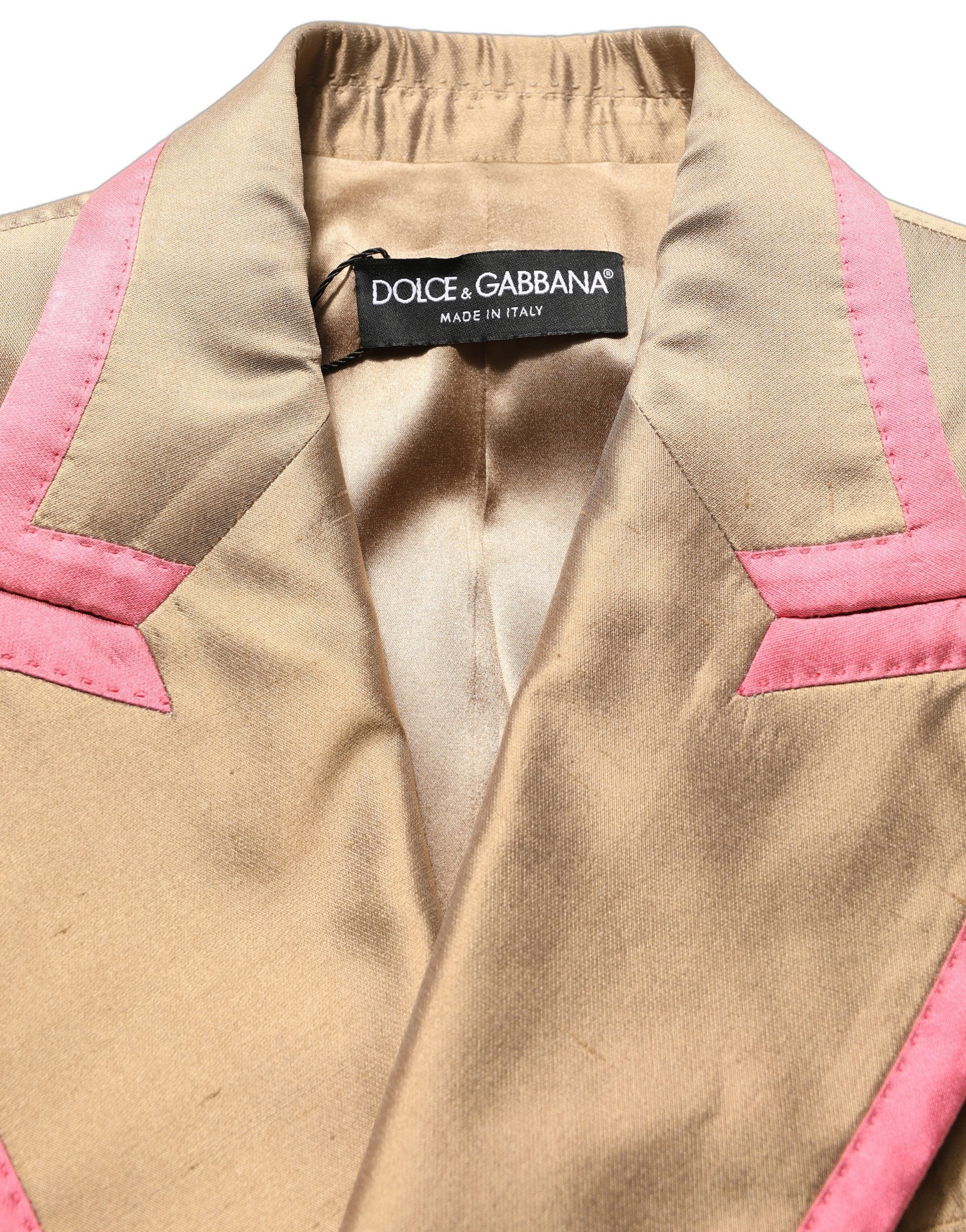 Gold Silk Double Breasted Coat Blazer Women's Jacket - Dolce & Gabbana - Modalova