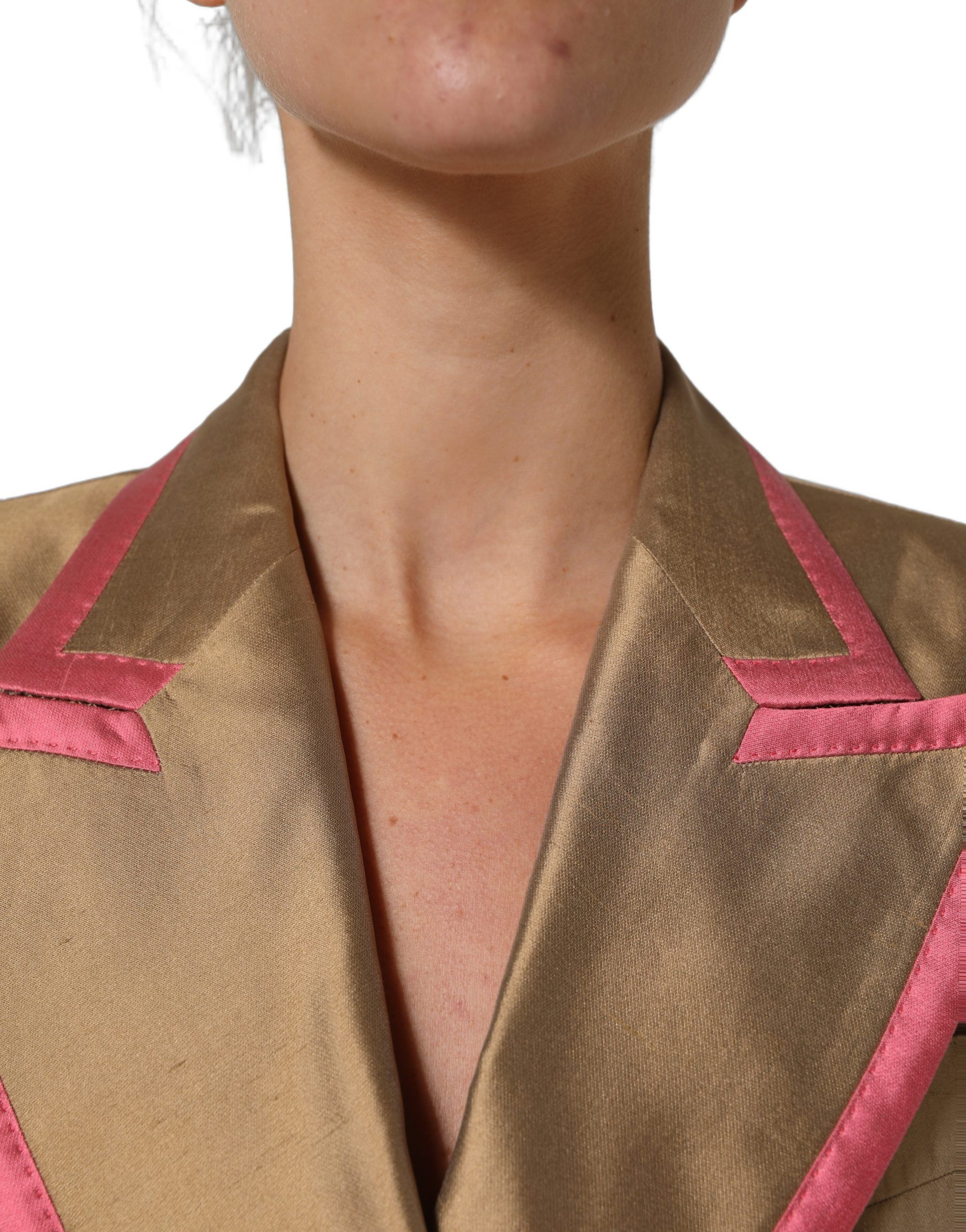 Gold Silk Double Breasted Coat Blazer Women's Jacket - Dolce & Gabbana - Modalova