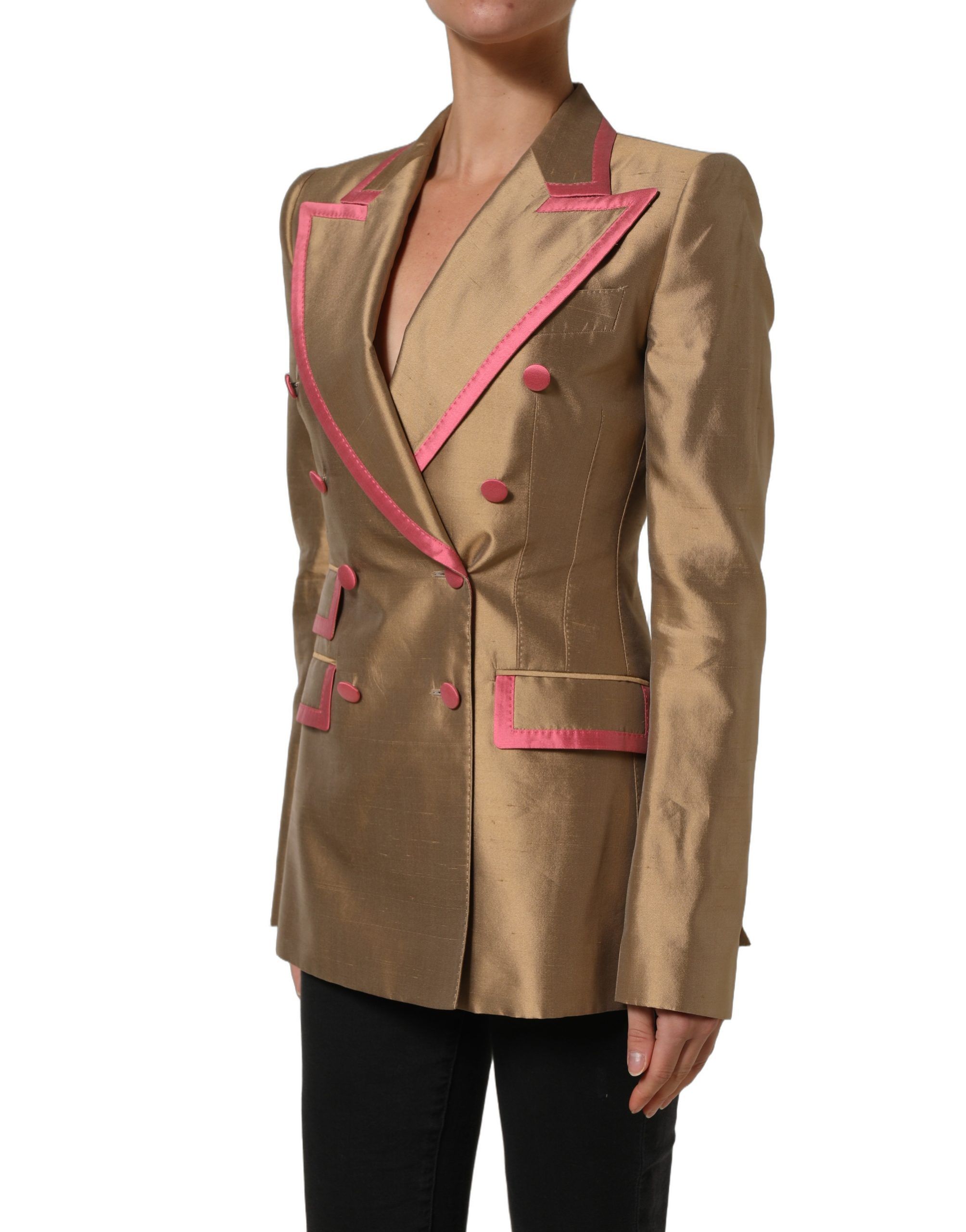Gold Silk Double Breasted Coat Blazer Women's Jacket - Dolce & Gabbana - Modalova